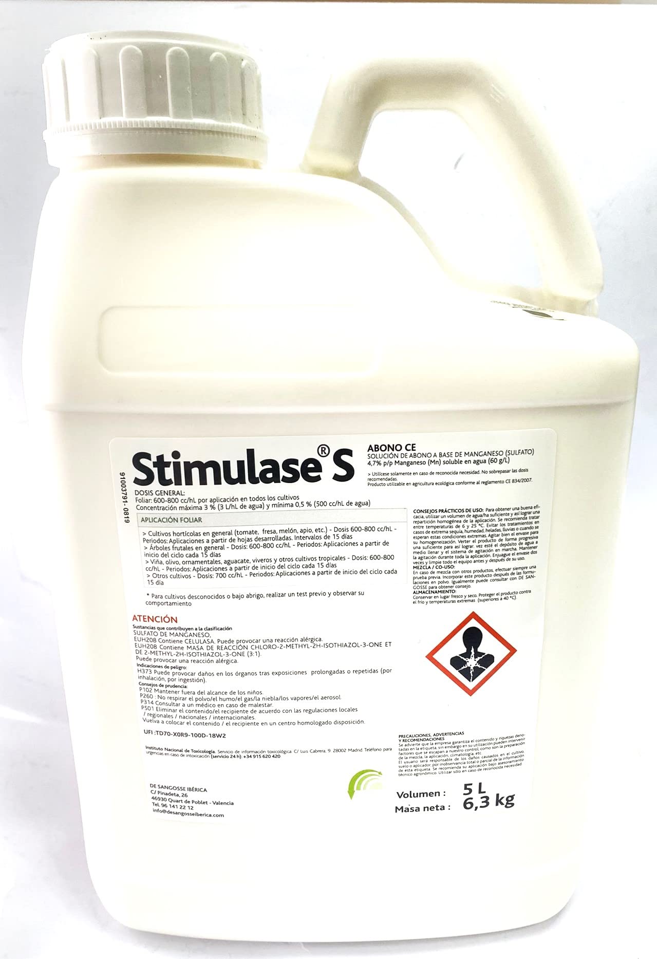 Azufre 60% liquido 5 litros. Azufre con manganeso para Plantas de Uso foliar y radicular. Prevencion y curacion de Cultivos dañados