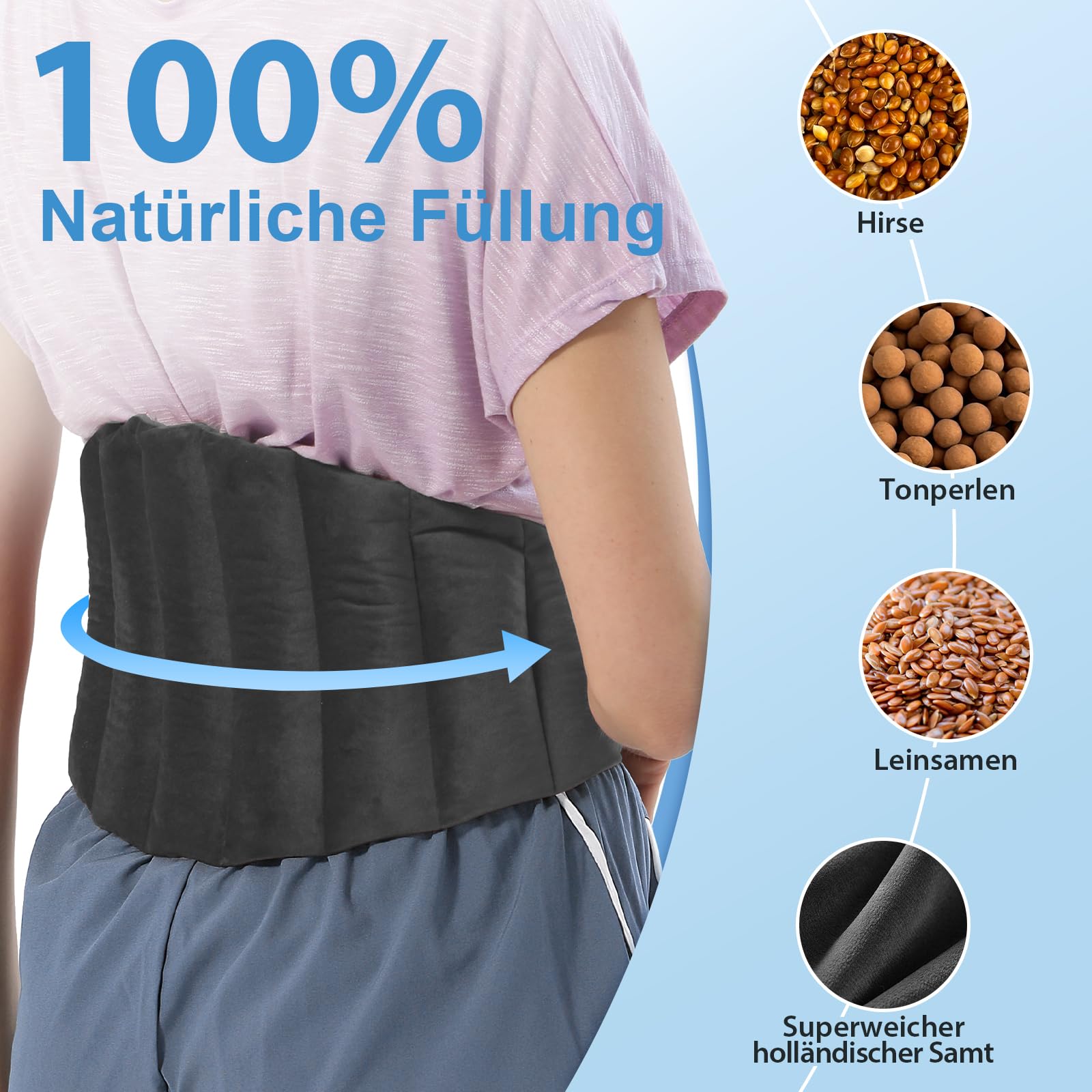 Wärmegürtel Rücken, Körnerkissen Mikrowelle, Mikrowelle Wärme Heizkissen für Rücken, 100% natürliche Füllung Wärmekissen Wärmetherapie, Geschenke für Männer Frauen(Grau)