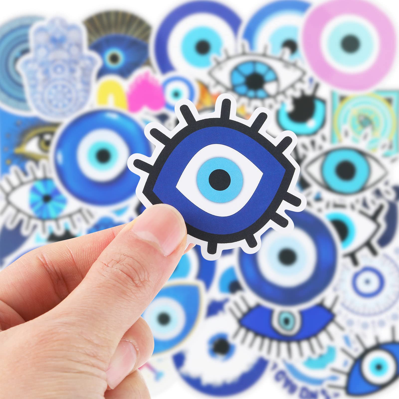 200 calcomanías de vinilo contra el mal de ojo azul para botellas de agua, regalos impermeables para adultos, laptop, equipaje, teléfono, patineta, refrigeradores, guitarra, decoraciones de 7