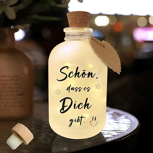 Yizhet LED Flaschenlicht Mit Spruch - Beleuchtete Glasflasche Mit Korken Geschenk