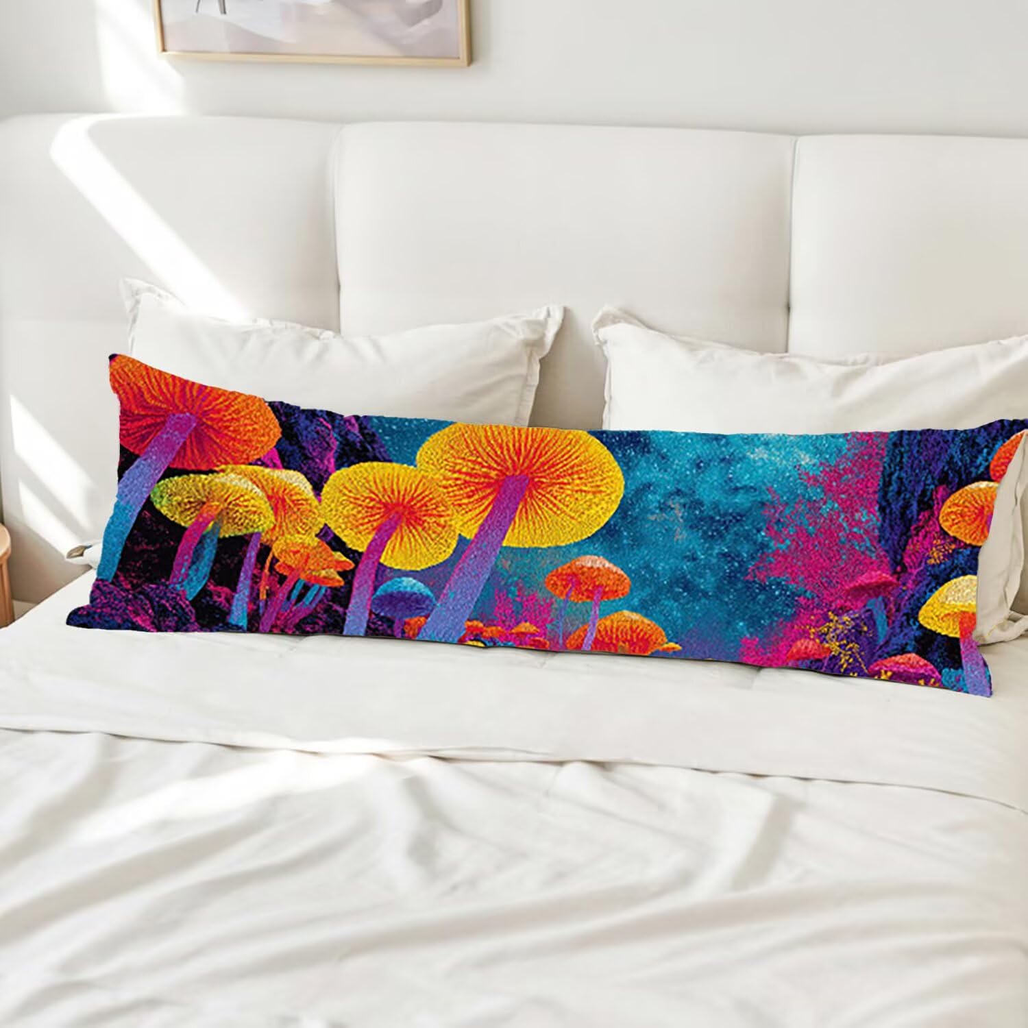 Psychodeliczna poszewka na poduszkę na ciało grzyby, poszewka na poduszkę na długi wałek 60 x 180 cm, z zamkiem błyskawicznym Aksamitna poszewka na poduszkę Idealne poduszki ciążowe i karmiące y-625