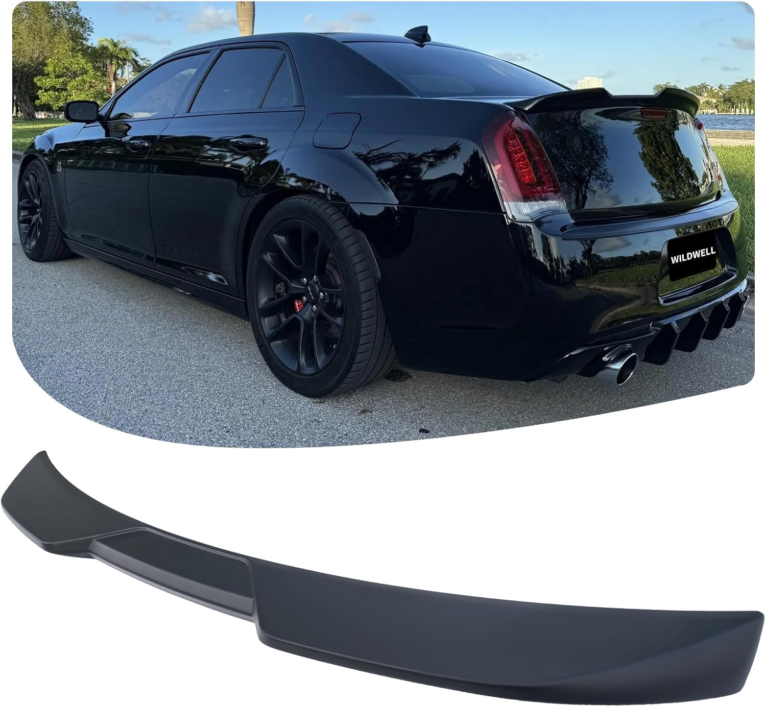 WildWell Rear Trunk Spoiler for 2011-2023 Chrysler 300 300C 300S Touring Limited, Rear Spoiler Highkick Duckbill Style Wing ABS Material Matte Black