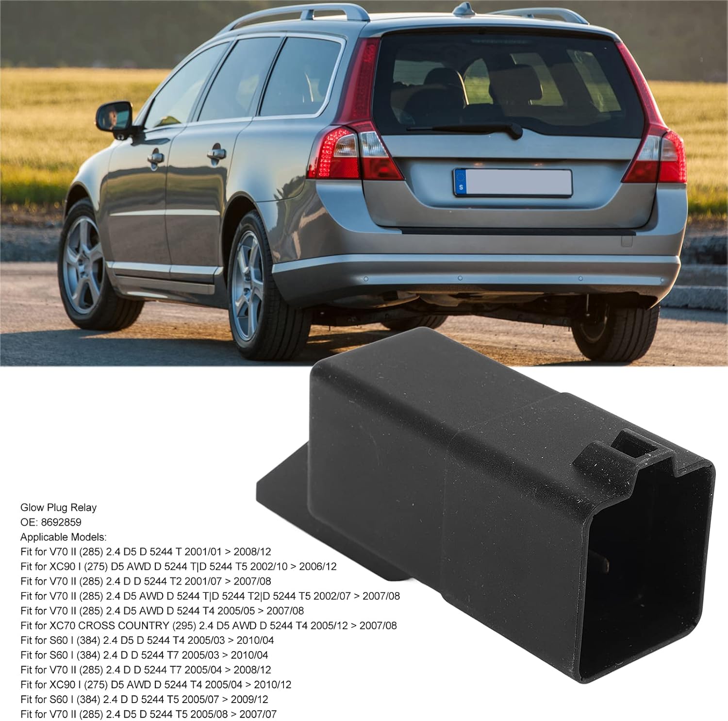 Brilluxa Glow Plug Relay, Heater Plug Relay Preheat Relay Compatible with Volvo V70 II XC90 I XC70 S50 S60, 8692859 Cold Start Preheat