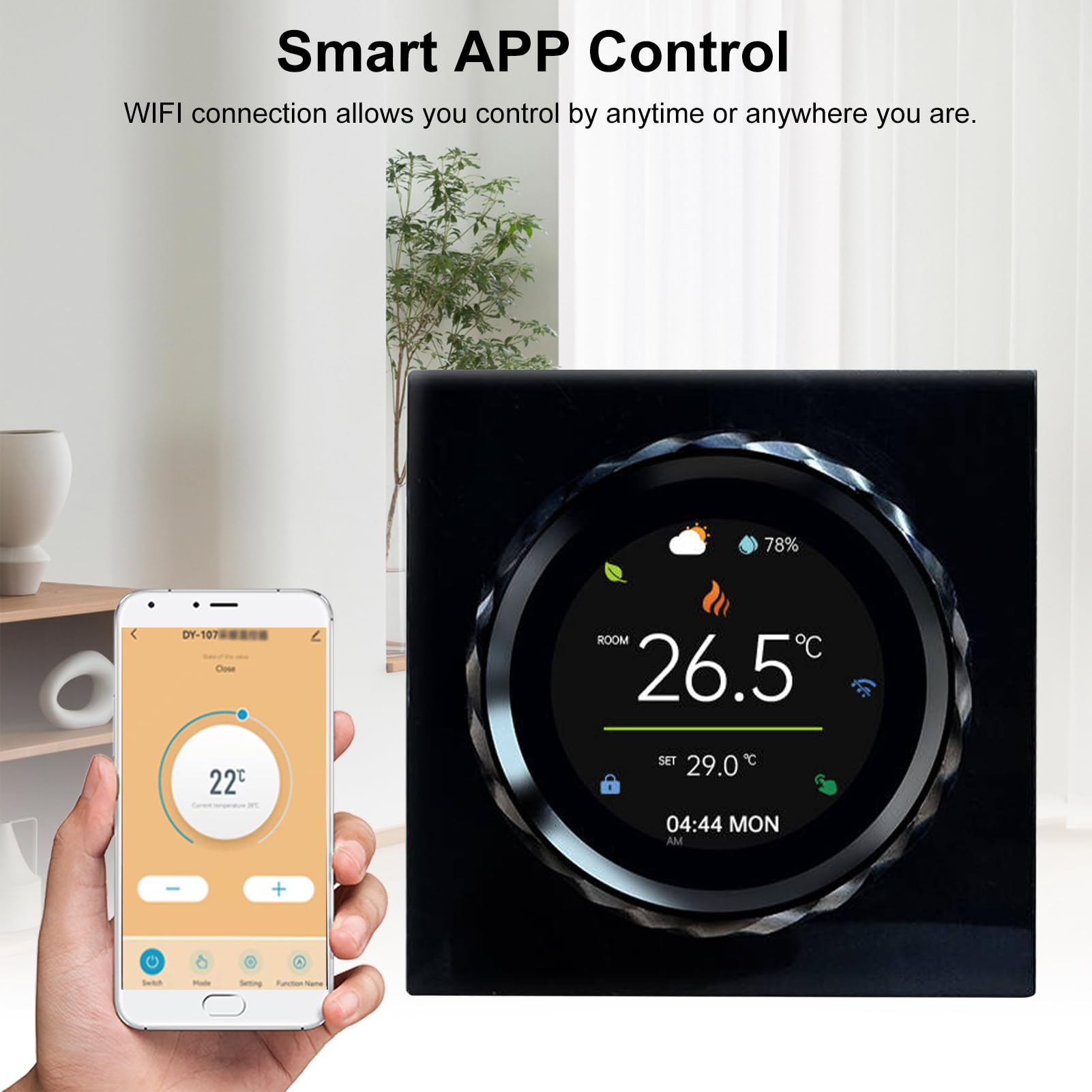 Cryfokt Inteligentny Termostat WiFi, Programowalny Cyfrowy Regulator Temperatury, Ekran 1,6 Cala, Sterowanie Głosowe, Harmonogram 7-dniowy, Blokada Dziecięca, do Elektrycznego Ogr (BLACK)
