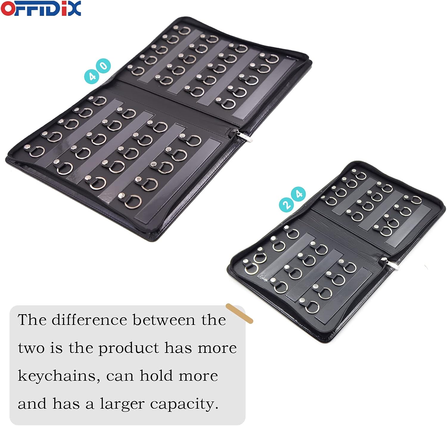 OFFIDIX Large Zippered Key Case,Leather Portable Key Cabinet, 40 Key Hooks Key Organizer,Manager & Landlord Key Holder,Suitable for Real Estate Sales,Hotel Executives, Car Service