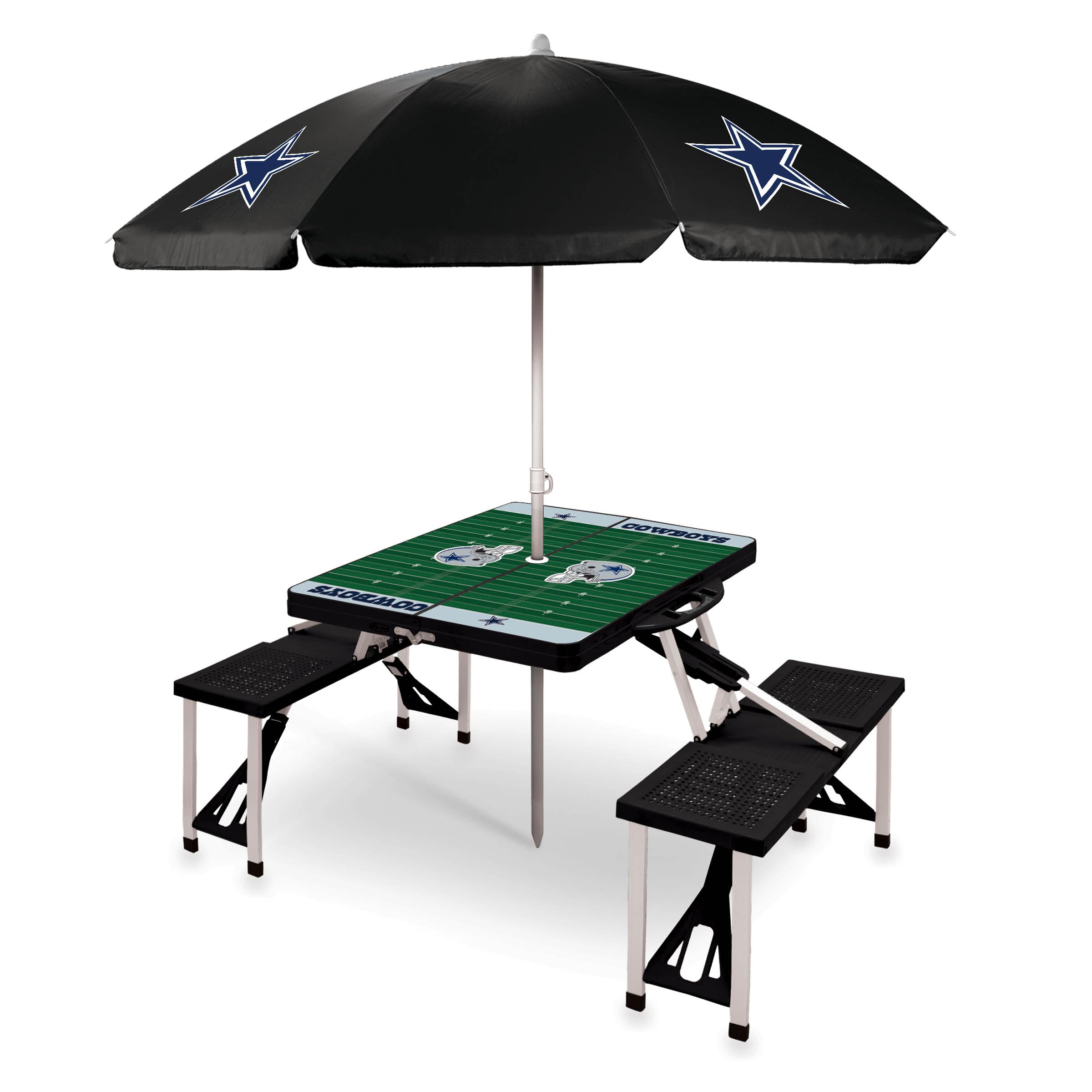 PICNIC TIME NFL Picnic Table Portable Folding Table with Seats and Umbrella