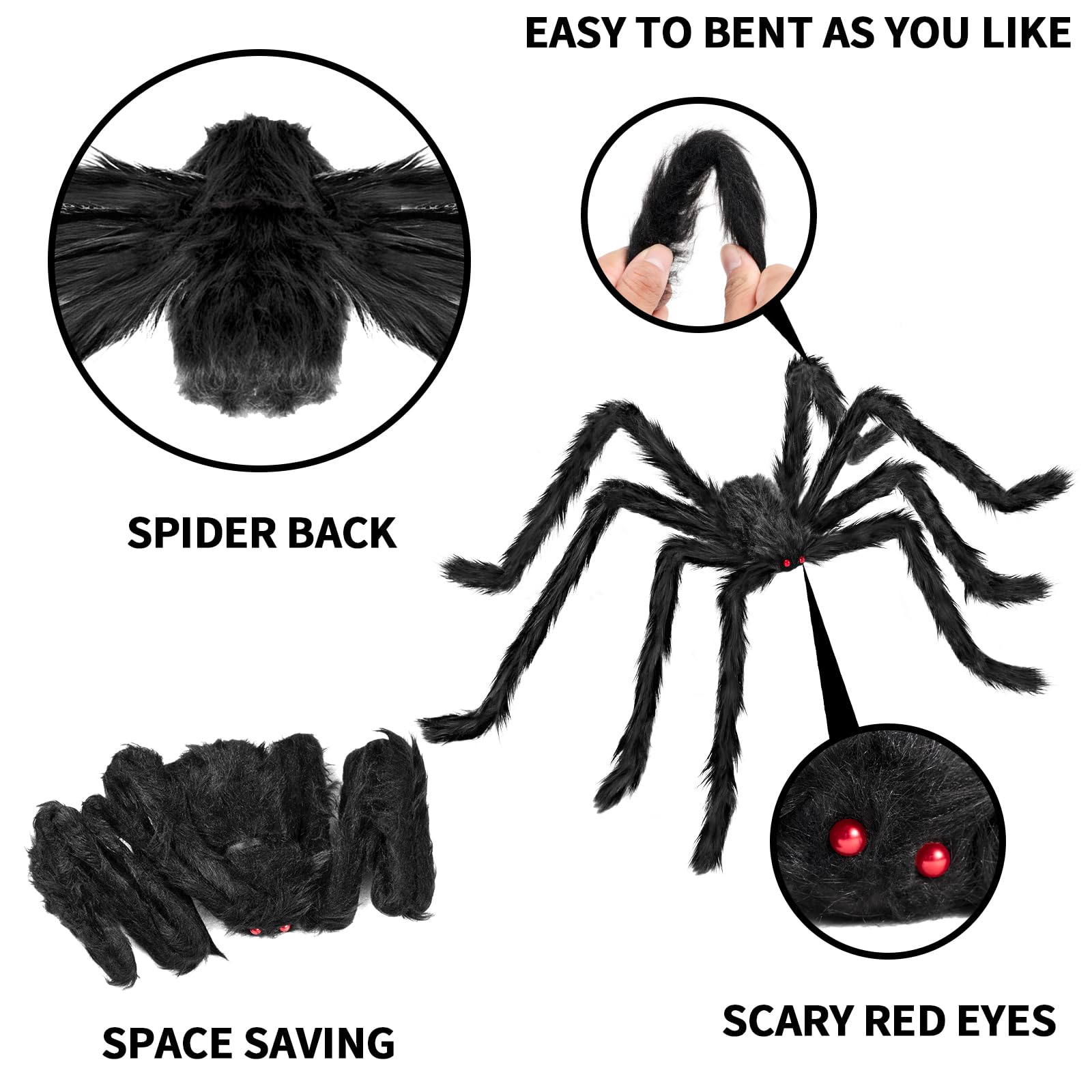 Halloween gigantyczne sztuczne pająki, dekoracje halloweenowe, dekoracje na zewnątrz, dekoracje halloweenowe do wewnątrz, straszne dekoracje, czarne, na imprezę