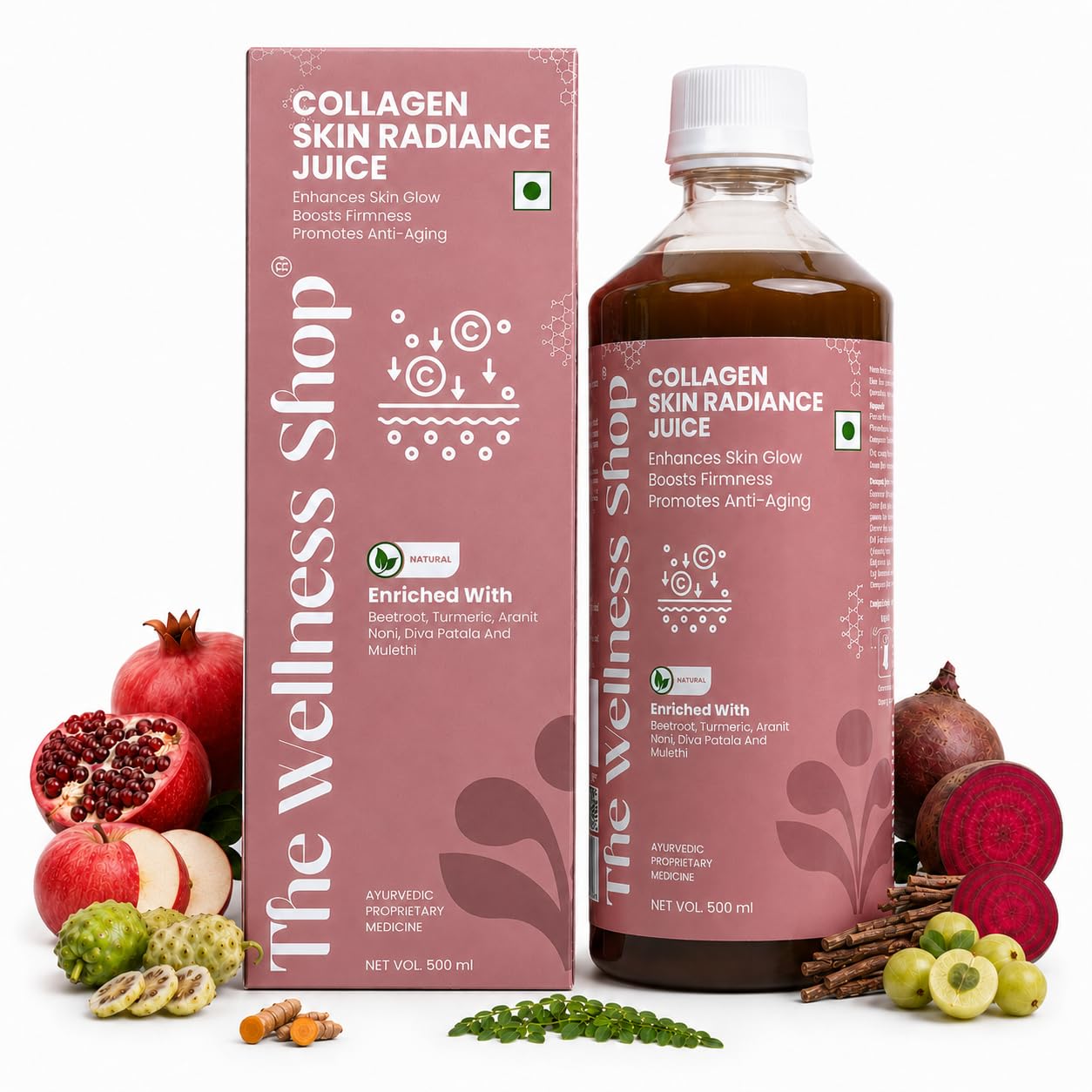 The Wellness Shop Collagen Skin Radiance Juice – 500ml | Beetroot, Turmeric & Moringa Extracts | Drink for Glowing Skin, & Anti-Wrinkle Support, Boosts Firmness, | Natural Skincare Supplement-image-22