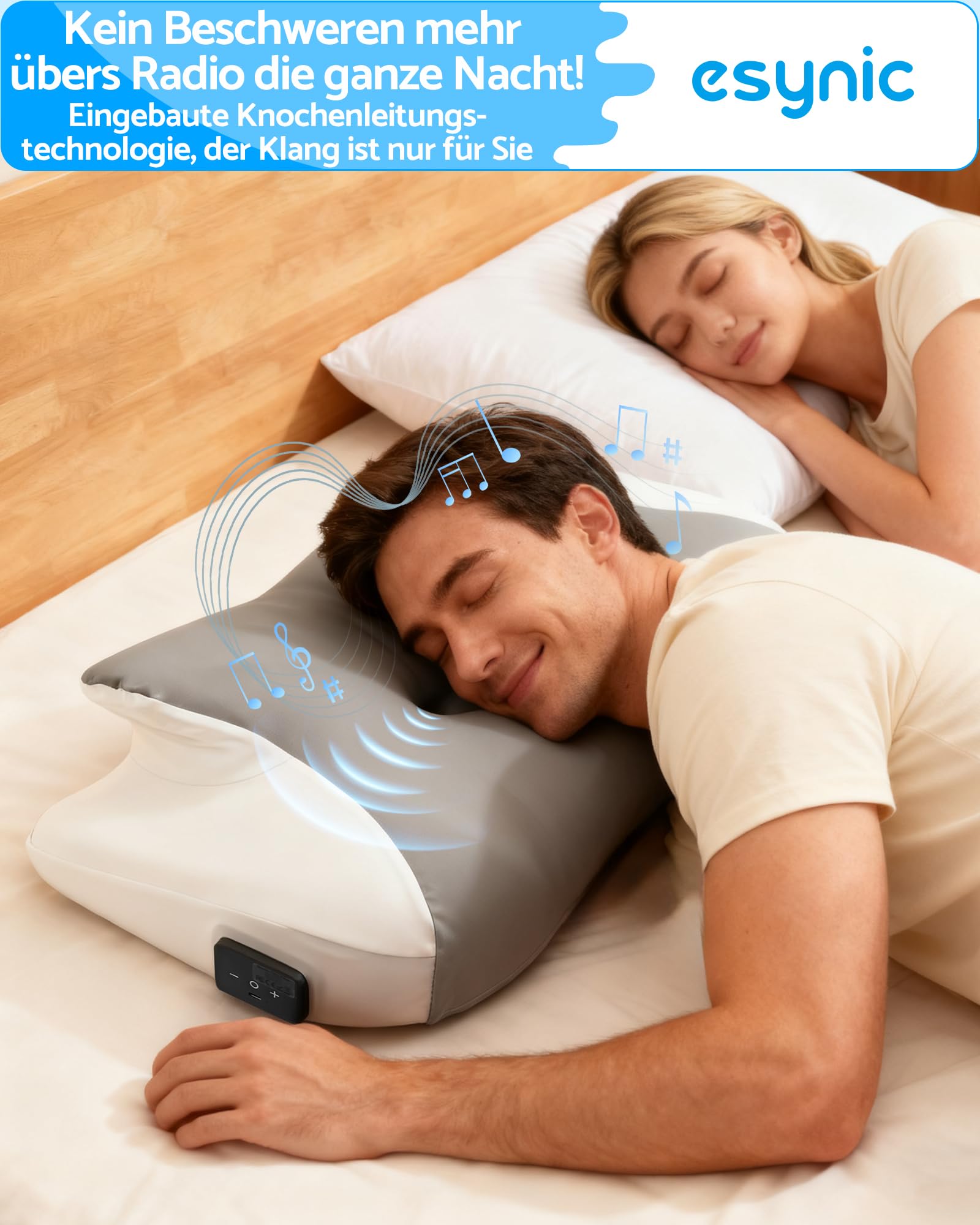 eSynic Memory Foam Kissen Antischnarchkissen App-gesteuert Abnehmbarer waschbarer Bezug Weiß