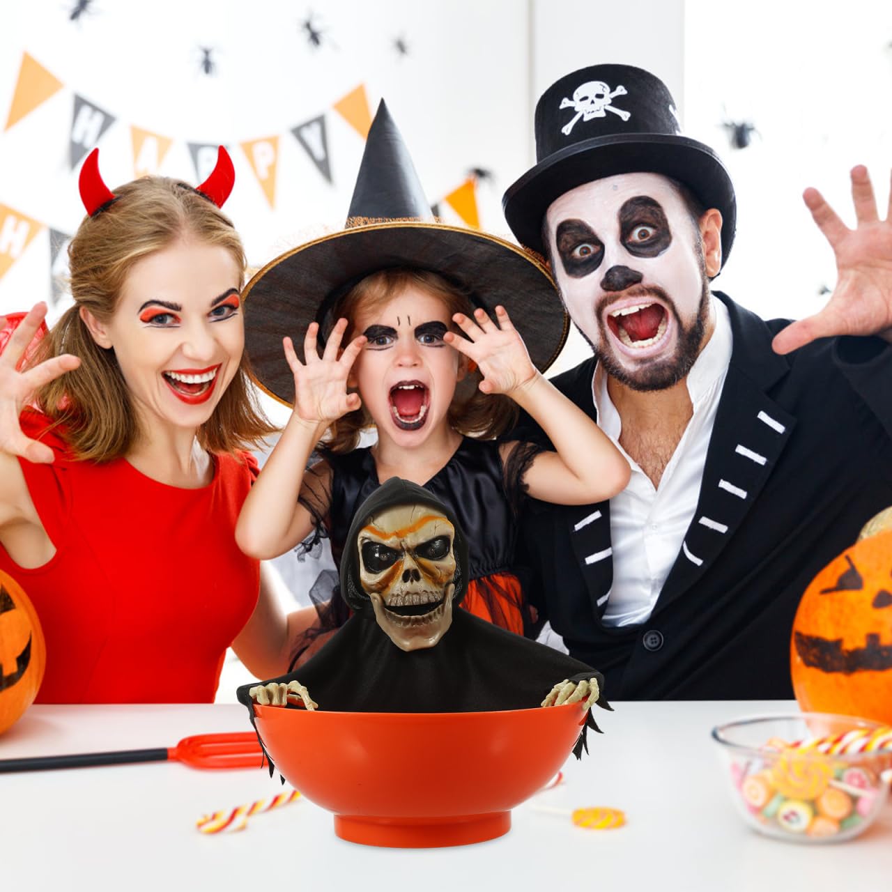 Kisangel -licht Geisterschädel Halloween Süßigkeitenschale Mit Bewegungsaktivierung Für Party- Und Heimdekorationen