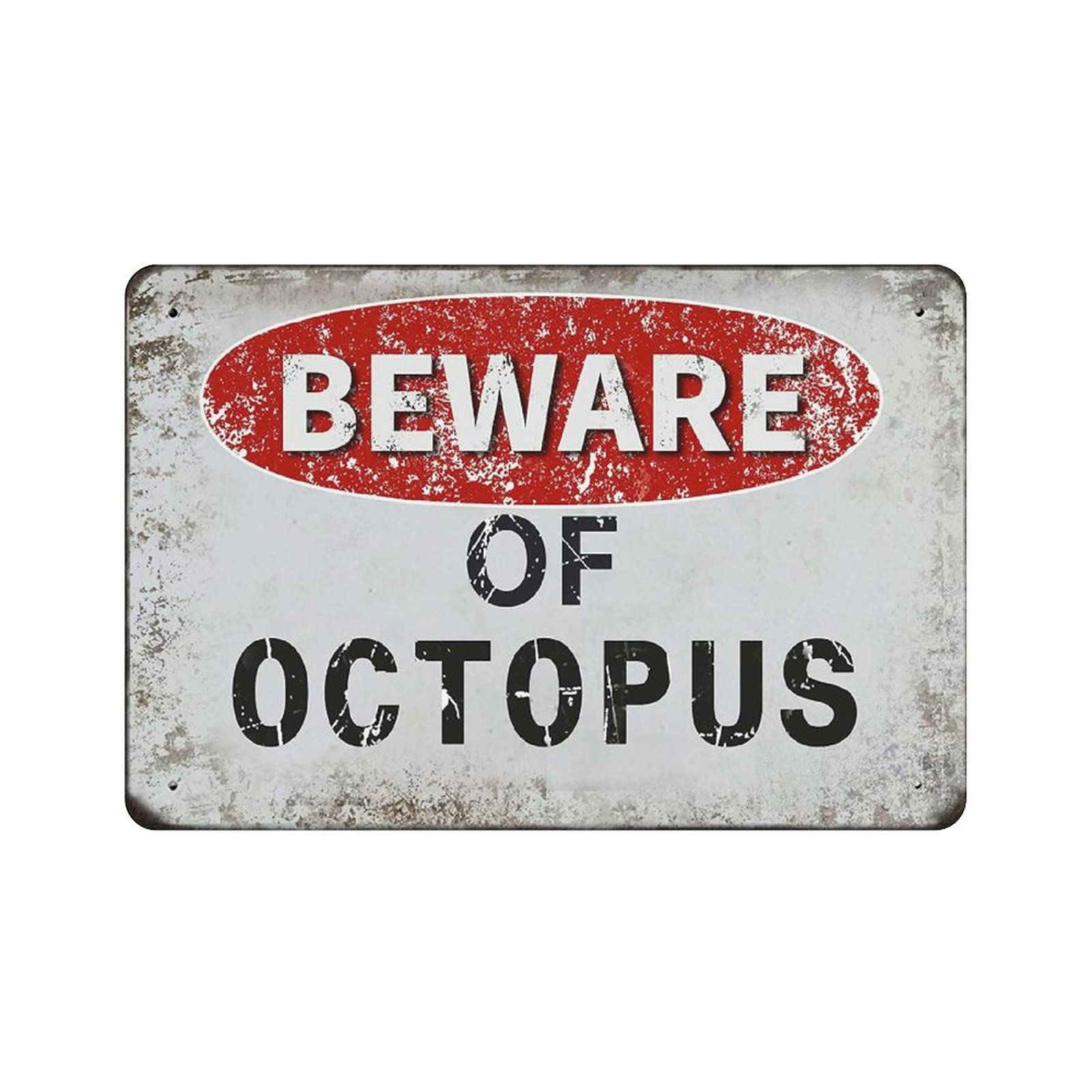 Metal Tin Sign Beware of Octopus Vintage Tin Poster Metal Sign Wall Decoration Country Kitchen Home Garage Decor 8"x12"