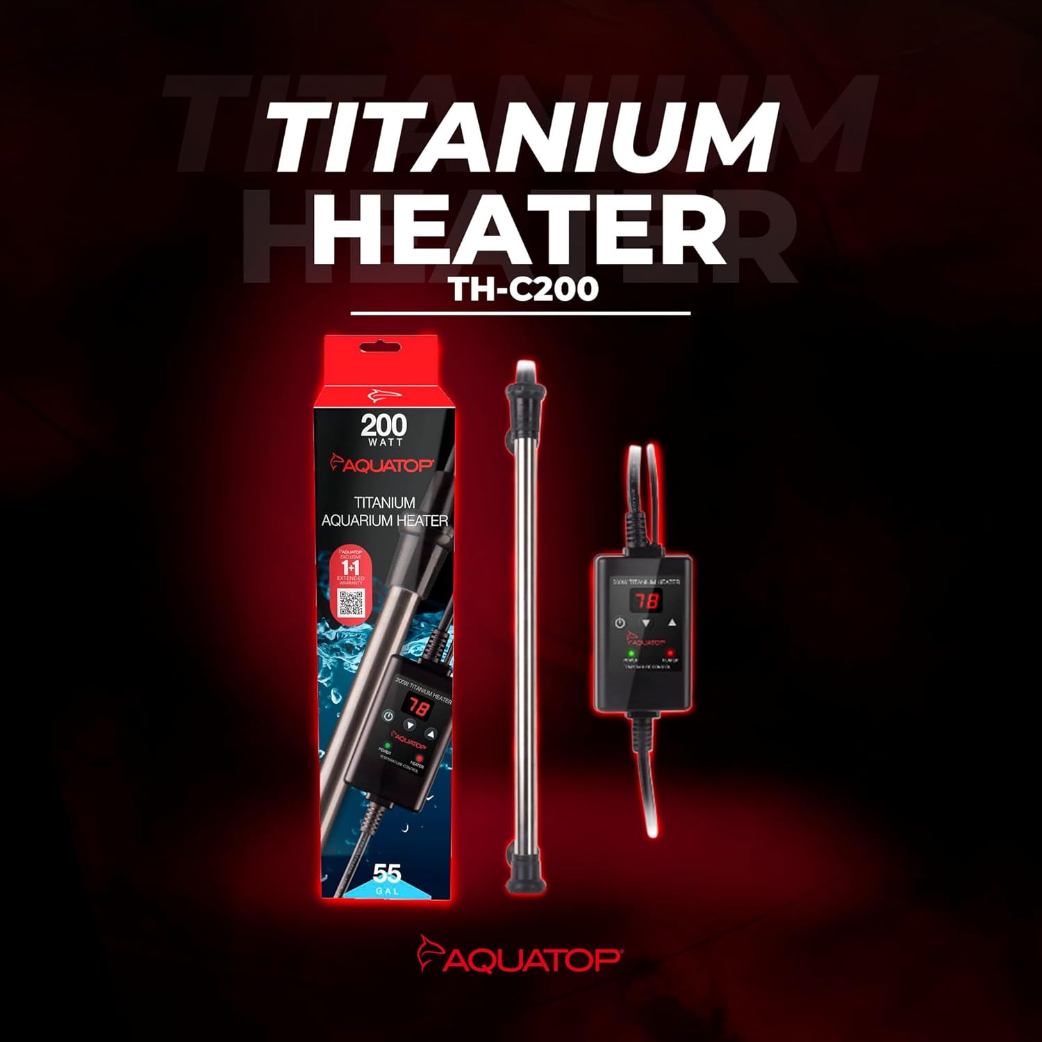 Aquatop Titanium Heater with Controller - Adjustable Temperature for Aquariums Up to 55 Gallons - Ideal for Turtles & Large Fish - Easy to Use and Install