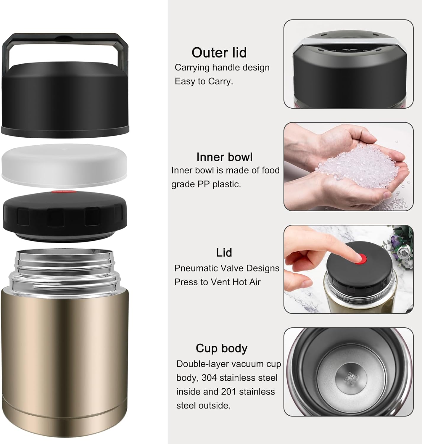 28oz Soup Thermos, Stainless Steel Thermos for Hot Food, Wide Mouth Food Thermos Jar, Insulated Lunch Container Leak Proof Vacuum Thermal Flask(gold) - Image 5