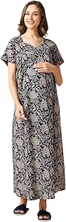 MomToBe Women's Cotton Blend Maxi Pregnancy Night Gown/A-Line Nursing Nighty with Zippers for Nursing Pre and Post Pregnan...