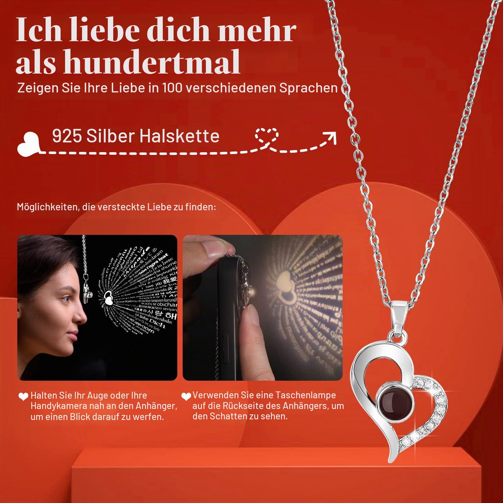 Emibele Ewige Echte Rote Rose mit S925 Sterlingsilber Halskette