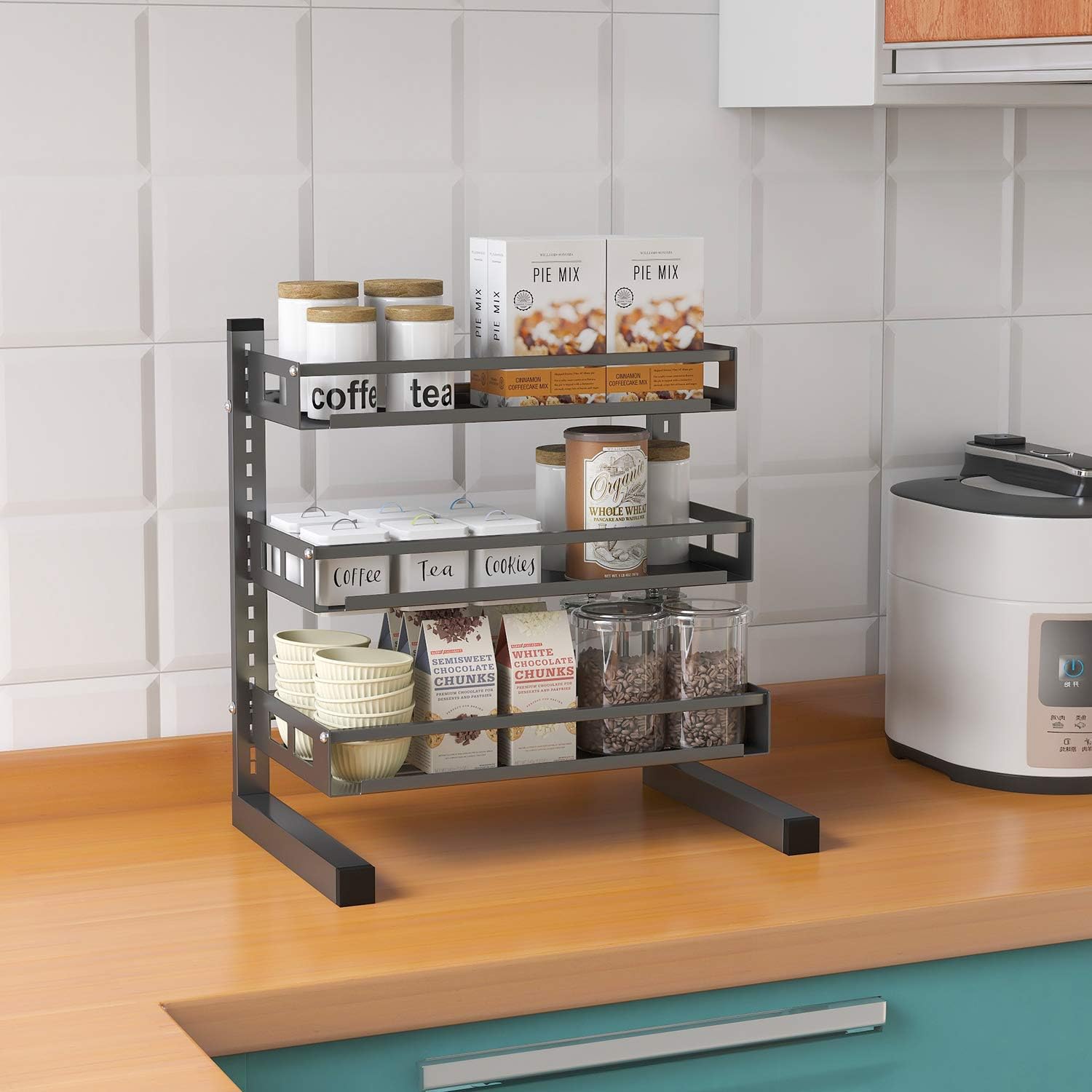 🛒 Flash Sale FLE Spice Rack Organizer 3-Tier Bathroom Countertop Organizer Kitchen Bathroom Multi-function Shelf Carbon Steel
