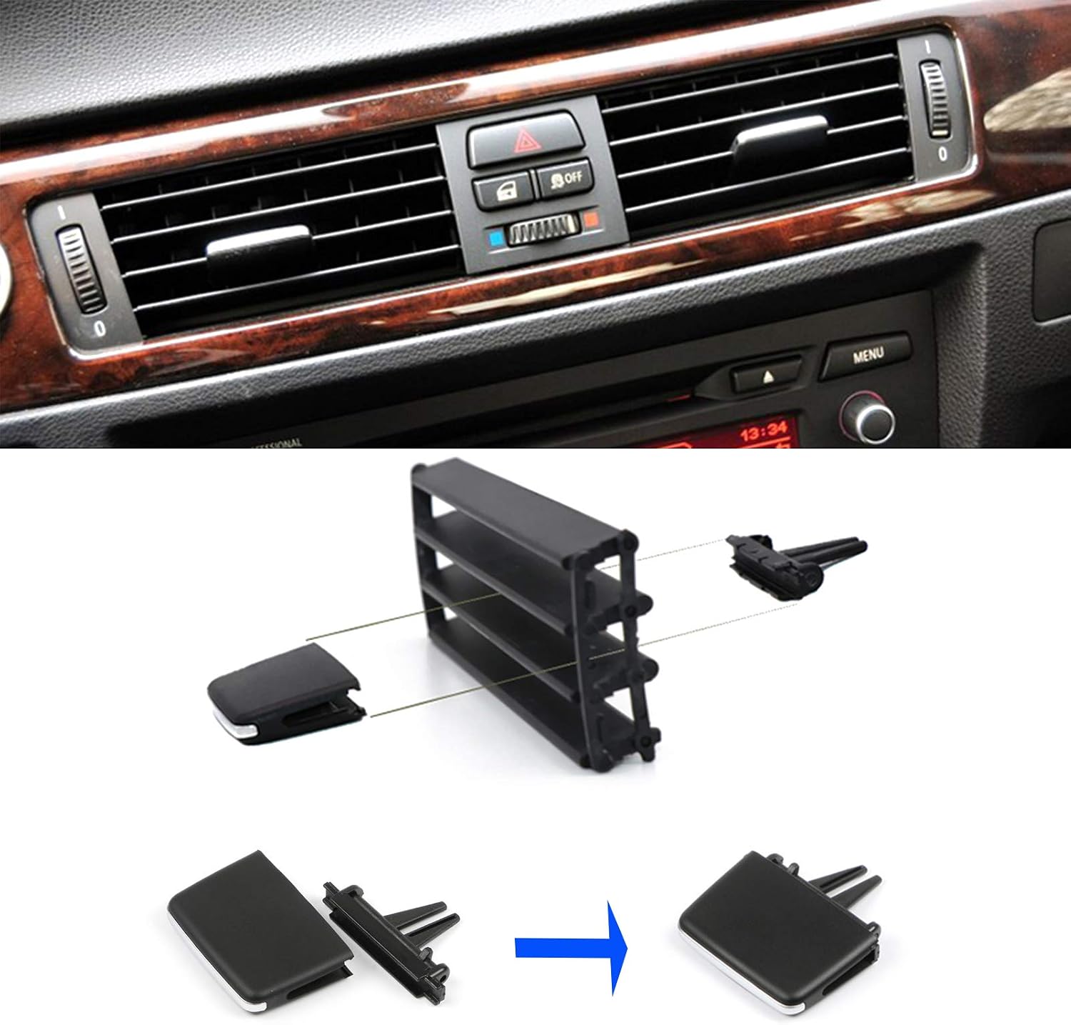 Jaronx 1PCS Air Vent Clip Tab Compatible with BMW 3 Series E90 E91 E92 E93, Upgraded Air Grille Tabs AC Vent Outlet Clip (Compatible with BMW 320i,325i,328i,330i,335i 2005-2011)(Front Row)