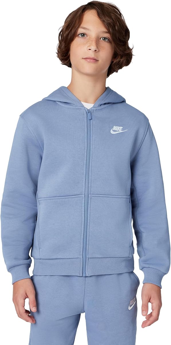 Nike Sudadera con capucha unisex para niños grandes Sportswear Club Fleece con cremallera completa - Sudadera para niños y niñas