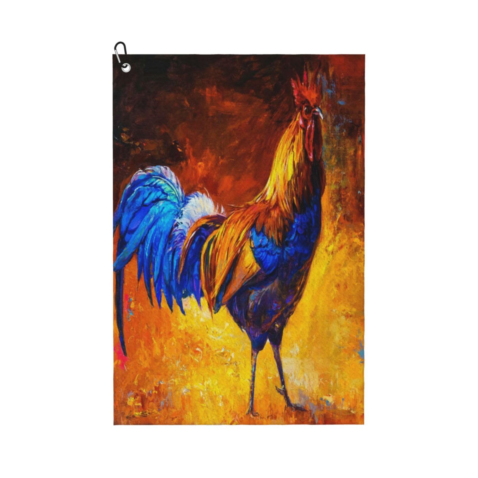 AOOEDM Colorful Rooster Print Golf Towel with Carabiner Clip Absorbent Microfiber Golf Towel for Cleaning Golf Ball Club Putter Iron for Golf Bag Trolly Belt Loop 16" X 24"
