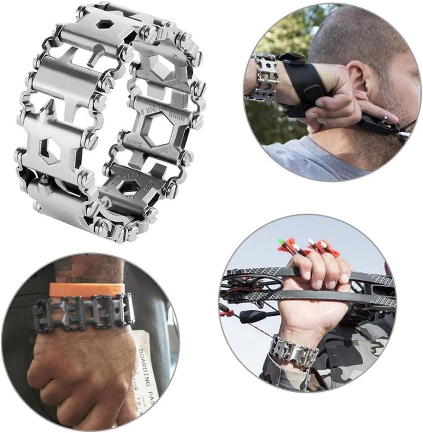 Multifunction Tool Bracelet, Stainless Steel Multitool with 29 Tools, Outdoor Camping Hiking Emergency Kit, 1.0 Grams, Silver - Image 4