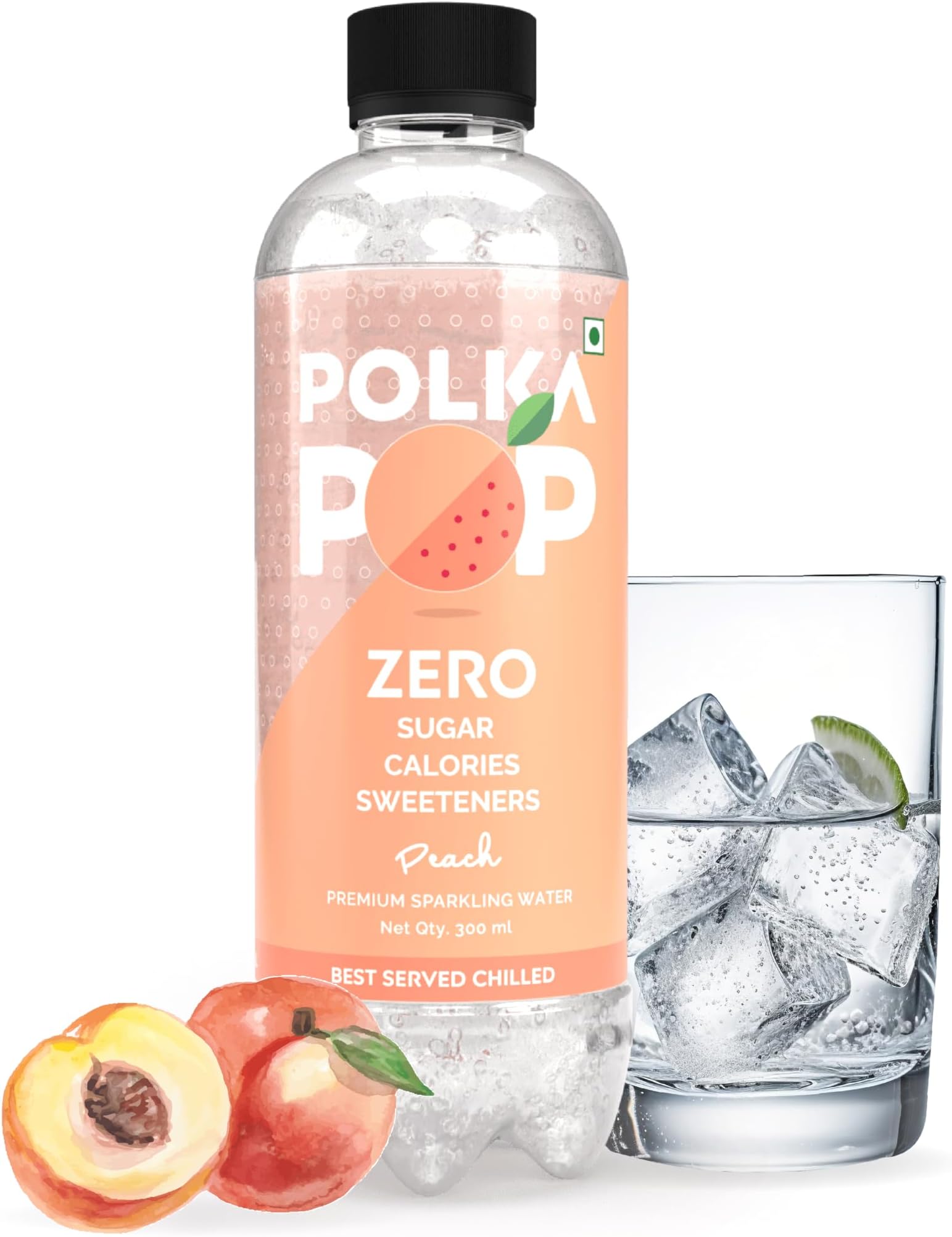Peach Flavoured Sparkling (Fizzy) Water | Pack of 12 (300ml Each) | 100% Natural Flavour | Zero Sugar & Zero Calories | No Aspartame or Stevia | No Preservatives