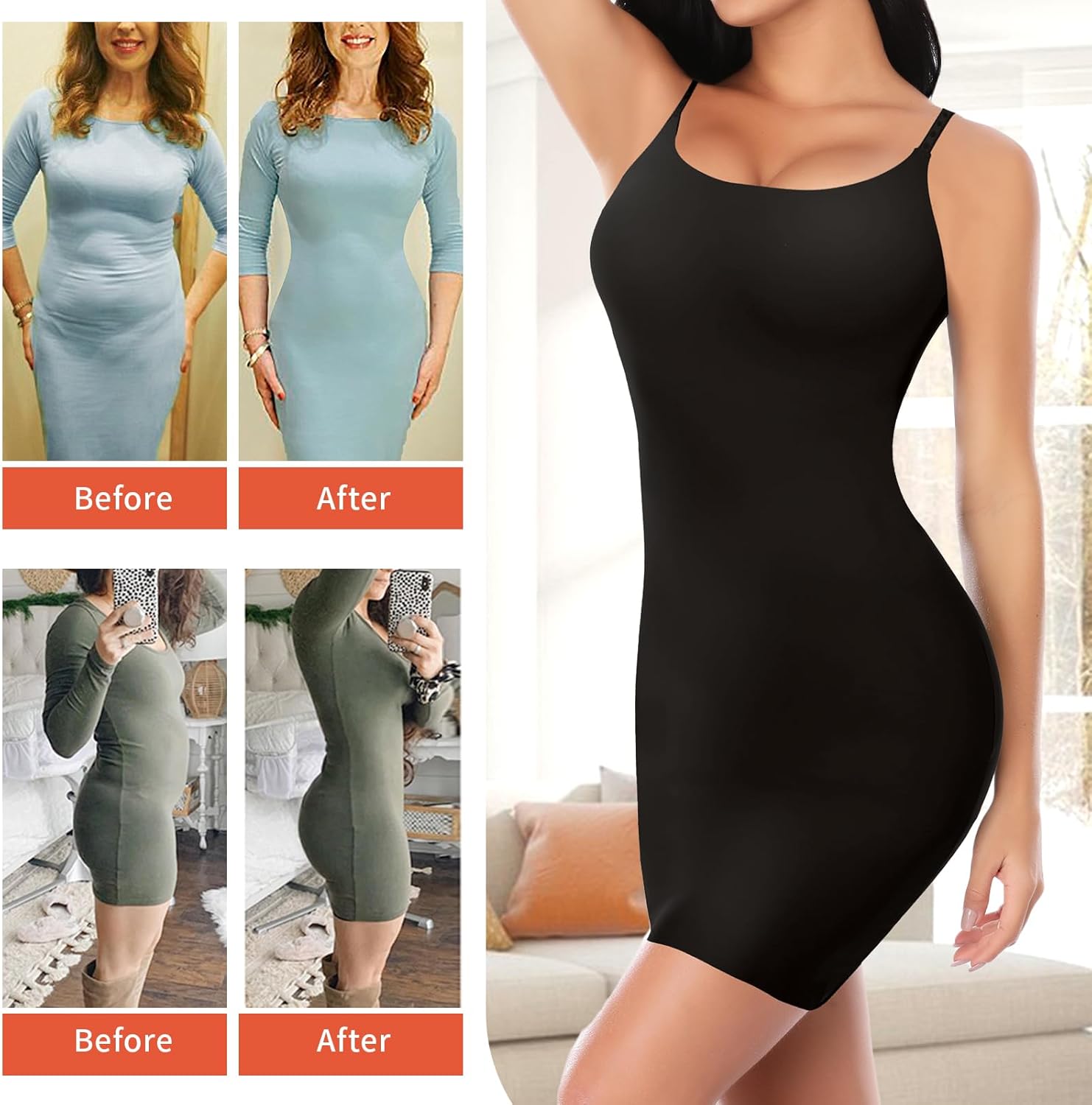 Shapewear Slips for Under Dresses, Full Slip Dress for Women Tummy Control Body Shaper Seamless Shaping Dress - Image 3