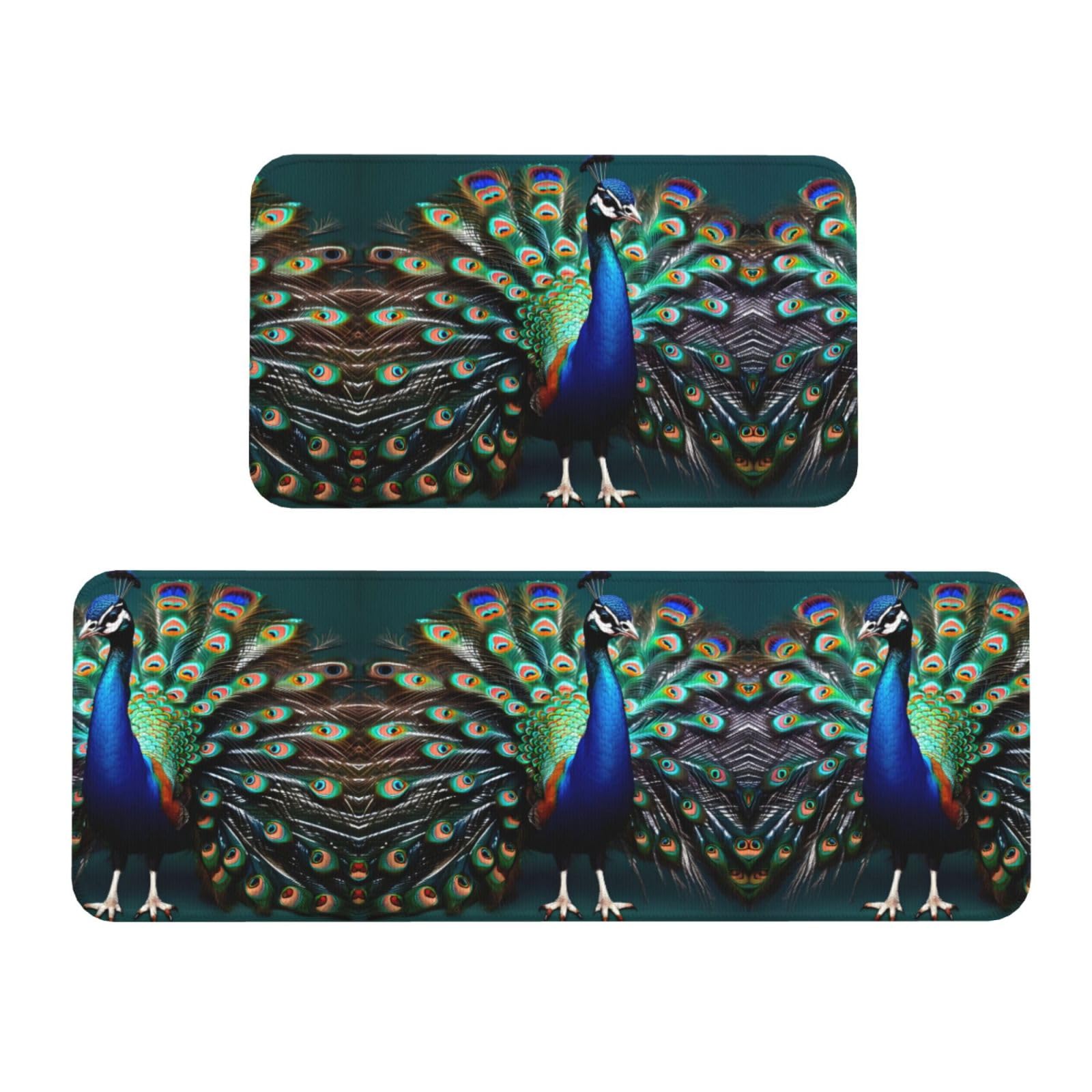 Tapis de cuisine de Noël anti-glisse : lot de 2 tapis de sol motif paon pour évier sécurisé