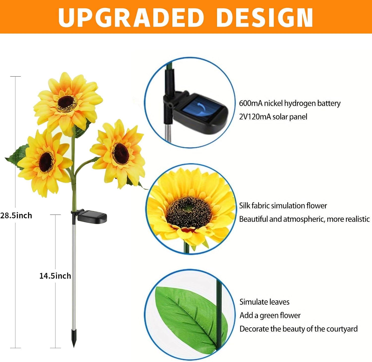 Upgraded 2 - piece Set of Outdoor Sunflower Solar Garden Lights, Each with 6 Sunflower - Shaped Lights. Waterproof and auto on/Off, Perfect for Decorating Gardens, patios, and Yards.