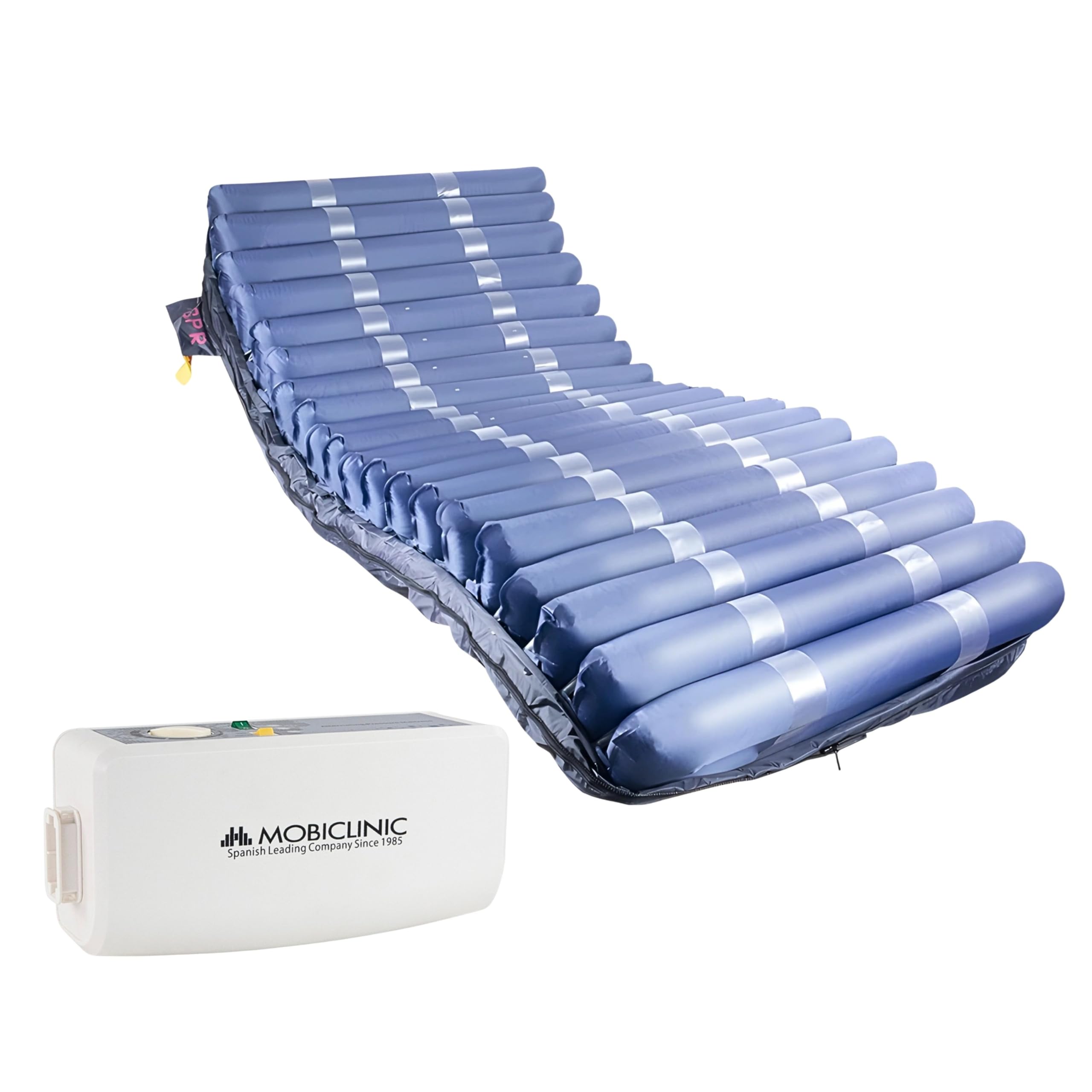 Mobiclinic® Pro, Colchón antiescaras de Aire alternante, 200x120x22, Mobi 4 Plus, Único 120 cm Ancho, Compresor silencioso, 20 Celdas, para escaras Grado i, II, III y IV, Azul