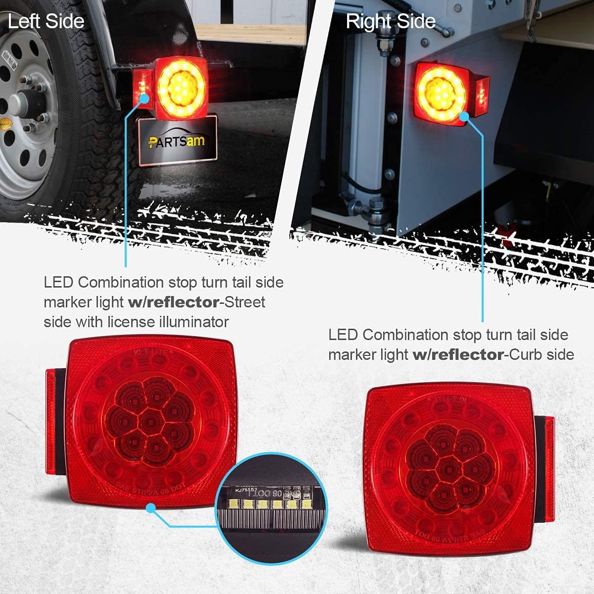 Partsam Led Trailer Lights Kit, Waterproof 12V Square LED Trailer Lights Halo Glow +14.17" Led Truck Trailer Identification Light Bar
