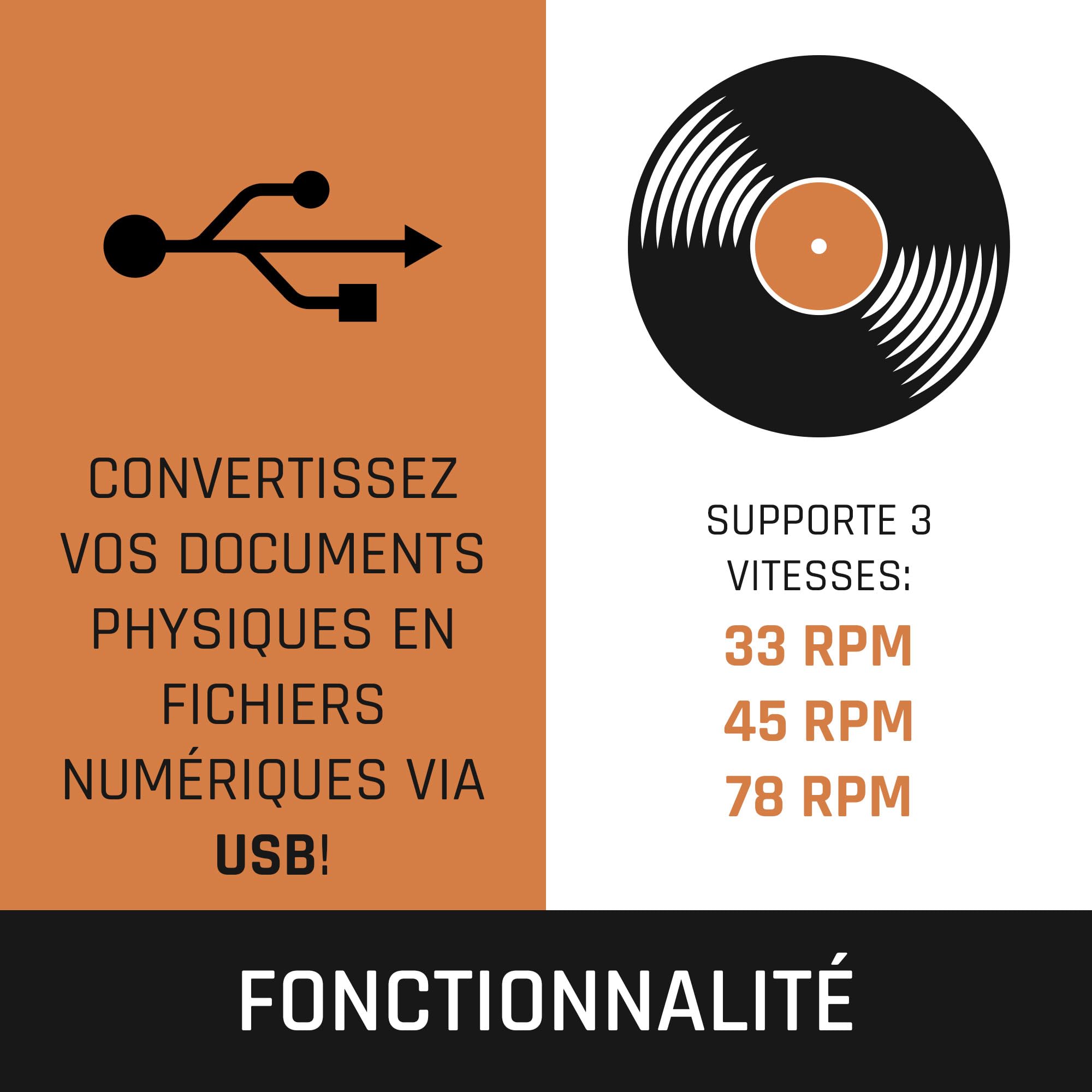 Lenco LS-55 Platine Vinyle, Tourne Disque Vinyle, Bluetooth - avec haut-parleurs intégrés - Encodage direct MP3 sur support de stockage - 2 x 5 Watt RMS - Entrée USB - AUX - Marron