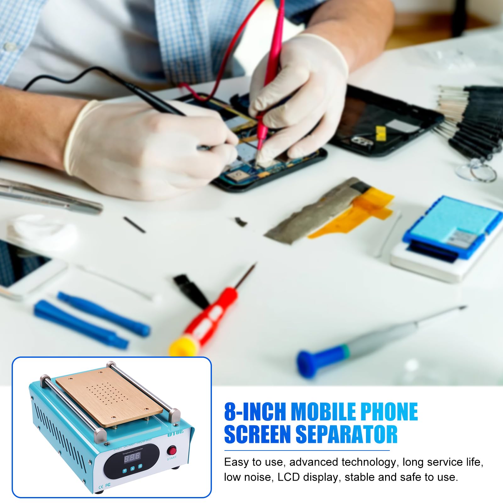 Separatore di Schermo del Telefono Cellulare Separatore di Schermo Caldo per telefoni Cellulare Piastra di Riscaldamento Riparazione del Telefono Cellulare con 3 pastiglie di Silicone Blu AC 220V.