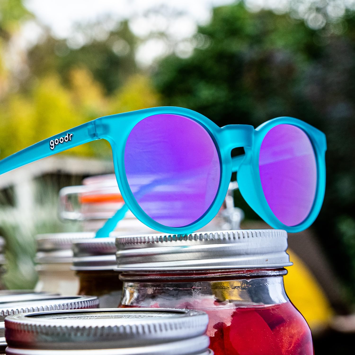 goodr I Pickled These Myself Polarized Round Sunglasses for Men & Women, Small Sized (Circle G), Teal Translucent Frames with Purple Pink Mirrored Reflective Lens, UV400 Protection, No Slip, No Bounce