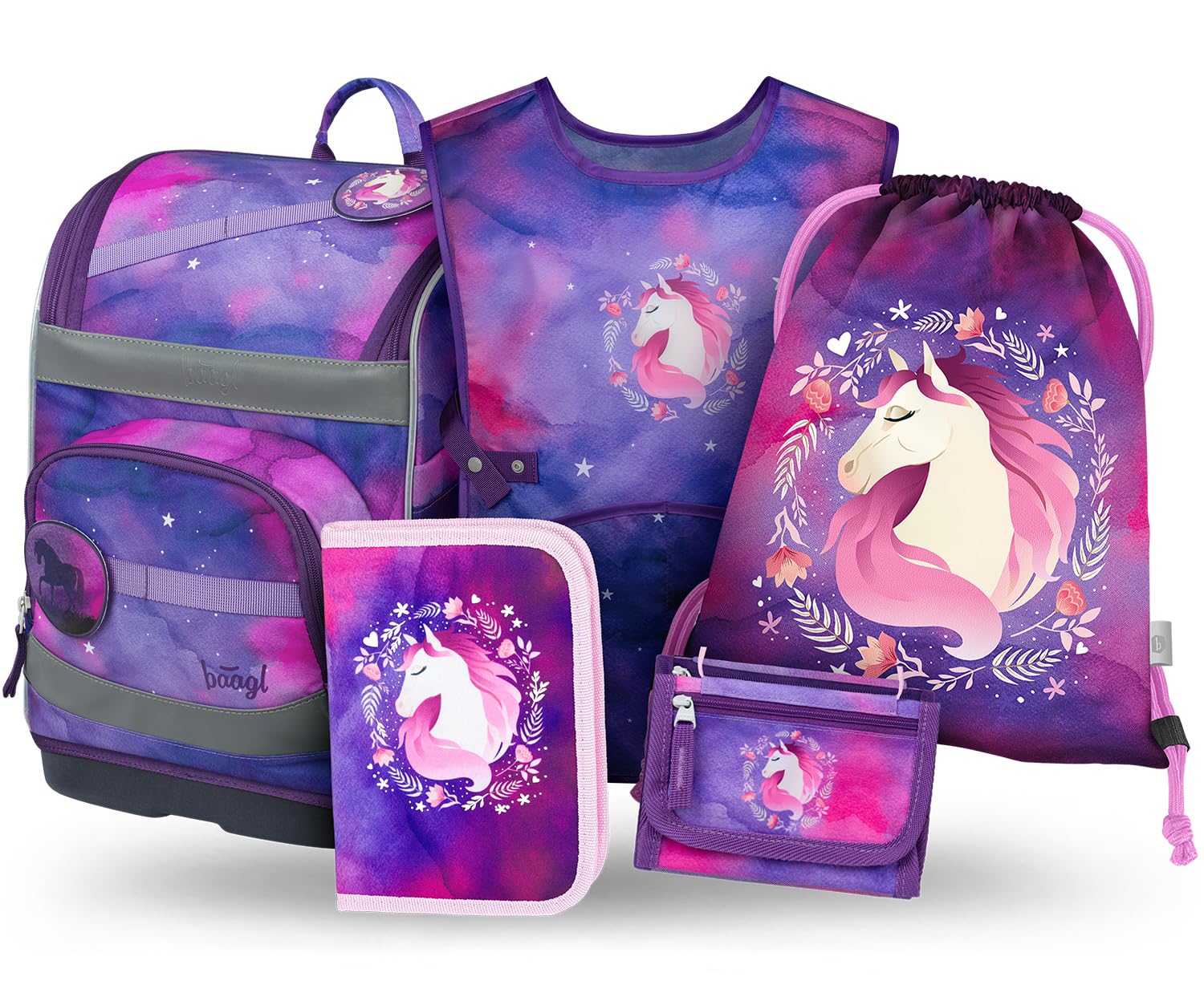 Baagl Set Di 5 Zaini Per La Scuola Per Ragazzi E Ragazze (Zippy Borsa Per La Scuola 1° Classe, Astuccio, Sacca Da Ginnastica, Grembiule, Borsa Per Il Seno), Zaino Per La Scuola Elementare, Zaino-image