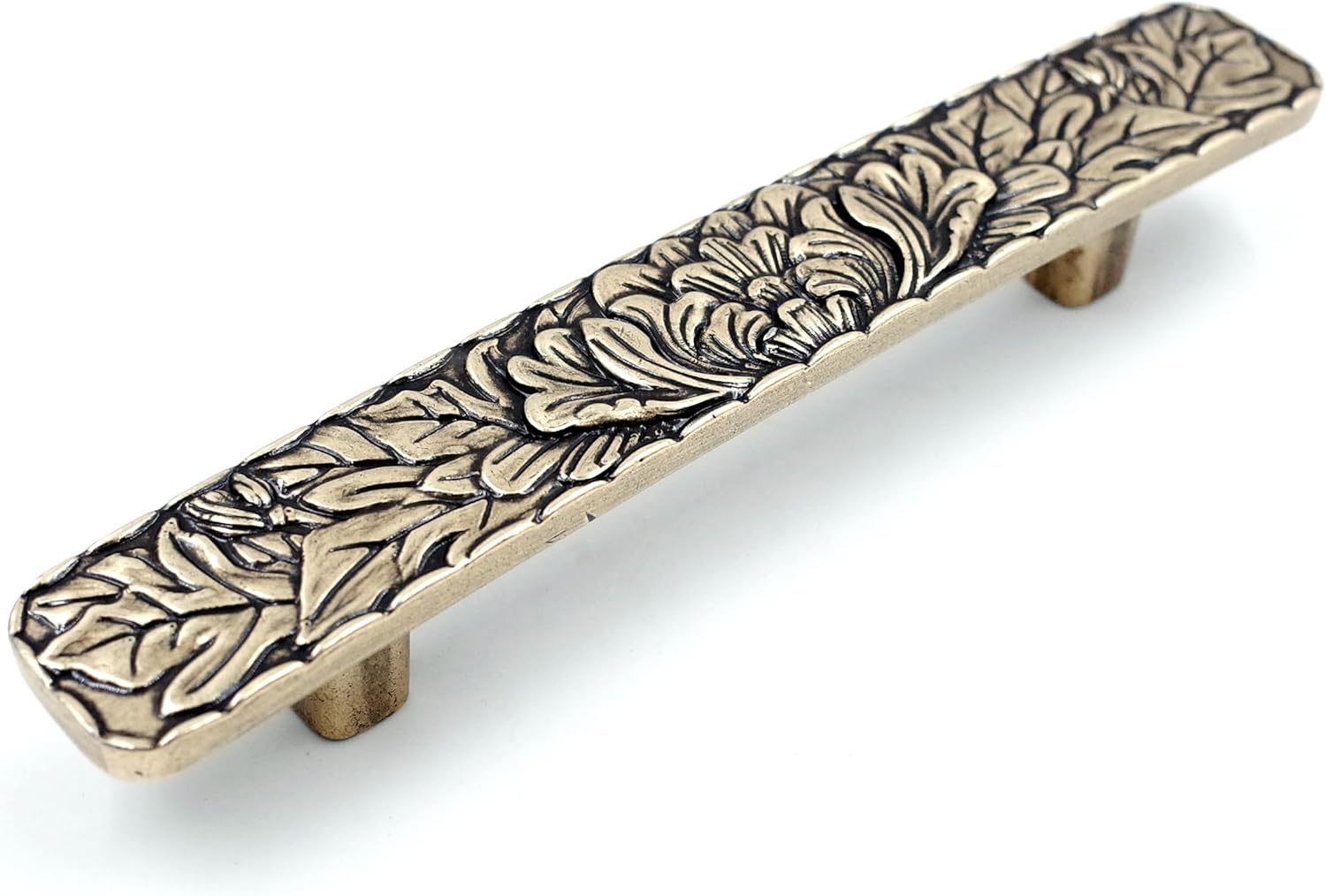 JETLAND Bridged Drawer Cabinet Pulls, 4-Pack Antique Brass 4" Hole Centers, Antique Peony Solid Cast, TG0115AB102 4 Inch Hole Centers Peony Antique Brass