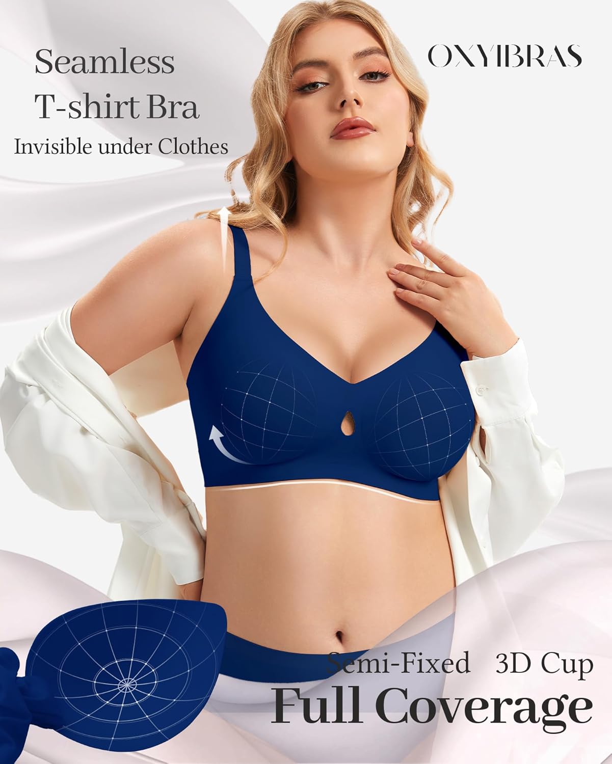 Smooth V Jelly Bras for Women No Underwire Seamless Plunge Bralettes T Shirt Sleep Everyday Bra with Bra Extender - Image 3