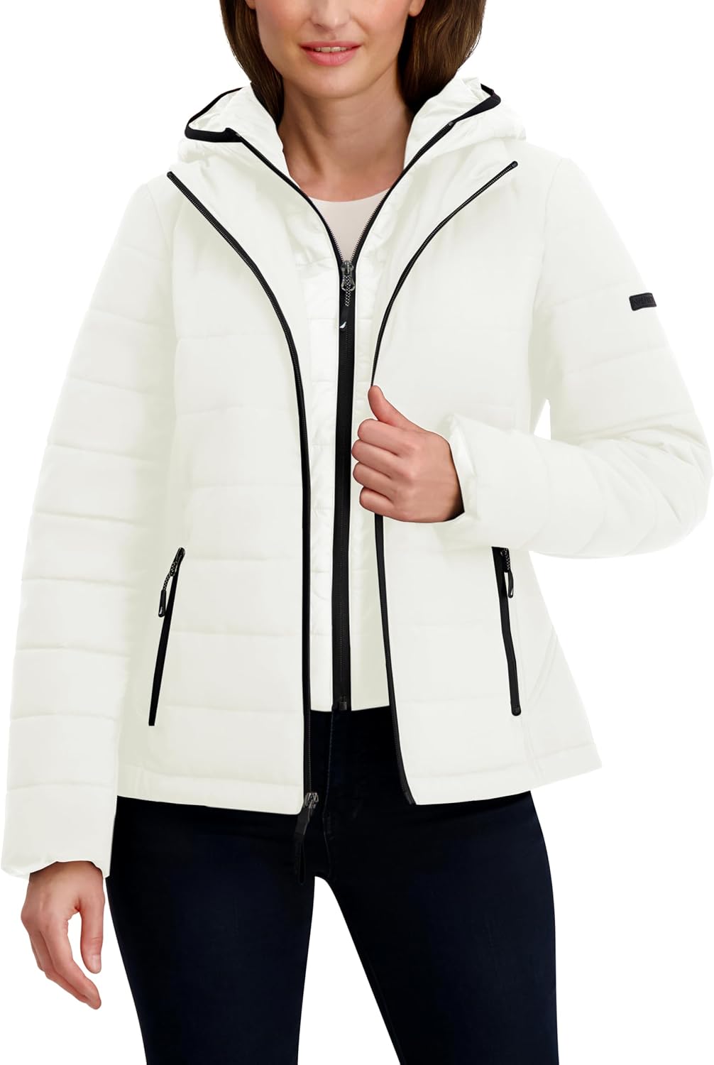 Nautica Women's Nautica Women’s Stretch Hybrid Puffer Jacket – Short Winter Coat With Bib