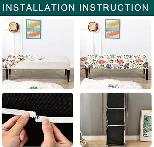 Miniatura 7 de FUANGUI Funda impermeable para banco de comedor, funda elástica y rectangular, funda protectora de asiento extraíble lavable para sala de estar,