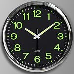 12 Inches Night Light Wall Clocks -with Silent Non-Ticking Glowing Function - Big Solid Numbers Easy to Read Both Day and Night (Silver/Black)