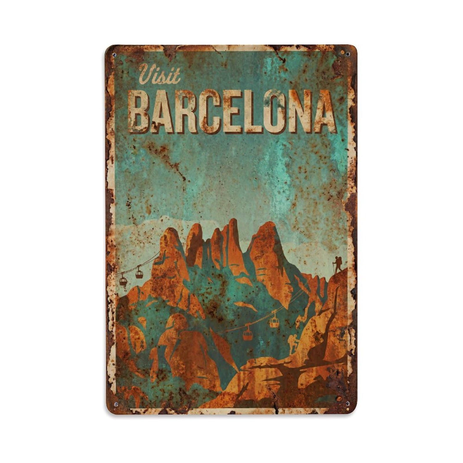 Este 8X12inch Style Vintage Travel Barcelona Spain Superb Metal Tin Sign