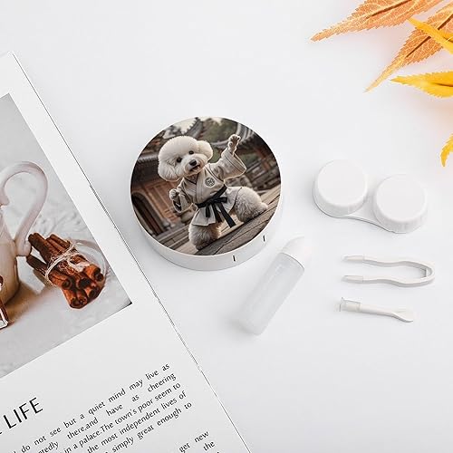 Miniatura 5 de Estuche para lentes de contacto de viaje MartialArtsPoodle Print Contact Cases Box con solución de espejo Kit de herramientas de extracción de