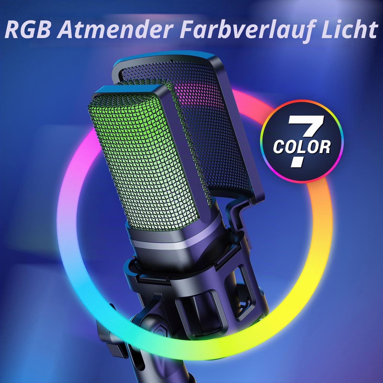 TONOR RGB Mikrofon PC USB Computer Gaming Standmikrofon, Nierencharakteristik Microphone mit Stativ Popschutz Tischmikro Mic Microfono mit Ständer für Game YouTube Konferenz Singen PS4 PS5, TC777 Pro