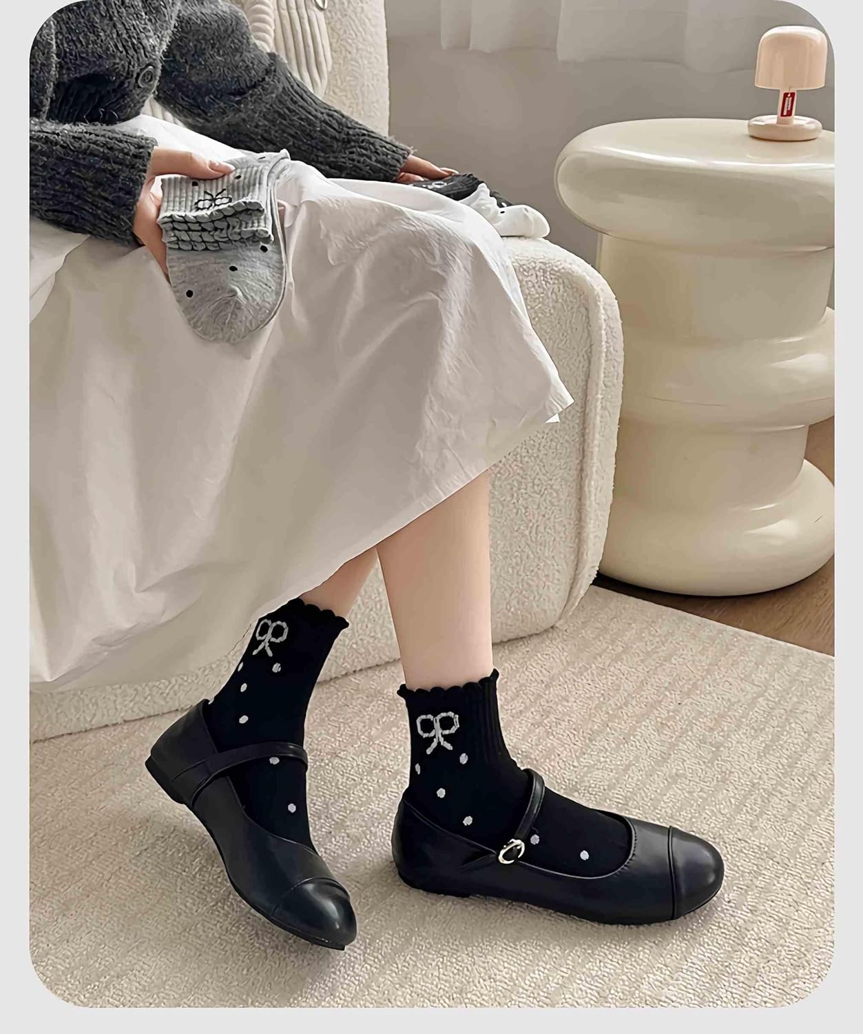 frilly bow polka dot coquette socks for girls, cute ruffle aesthetic fashion women socks crew, fall gifts breathable kawaii y2k sock with designs 4 pcs - Image 5