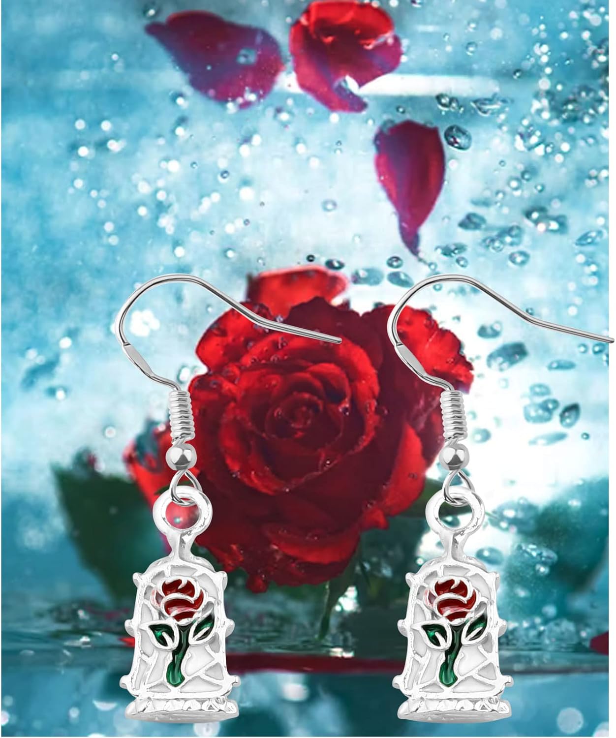 Red Rose Earrings Beauty Story Inspired Jewelry Rose Dome Earrings Gift For Women - Image 7