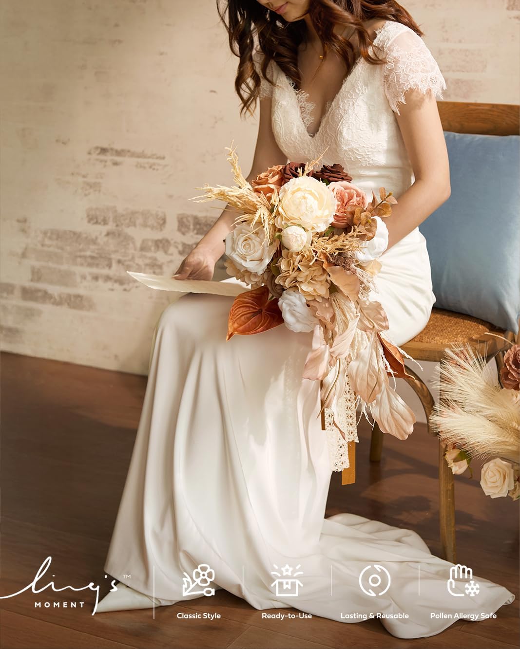 Ling's moment Fake Flowers Box, Faux Artificial Greenery Stems Foam Roses Anthurium Silk Peonies Pampas Fabic Flower for Centerpieces Bouquet Wedding Vase Decorations, Boho & Sepia, Deluxe Combo - Image 8