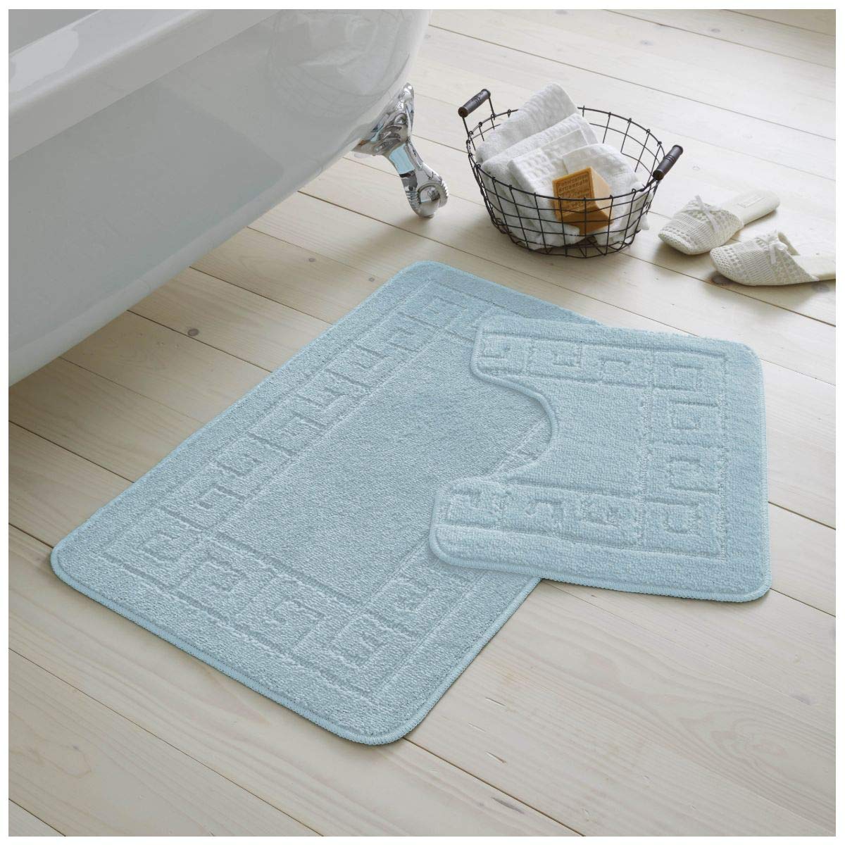 GC GAVENO CAVAILIA Luxury Greek 2 Piece Bath Set, Non Slip Bath Mat, Super Soft Bathroom Accessory Rug Mat, Regular, Aqua — image 1