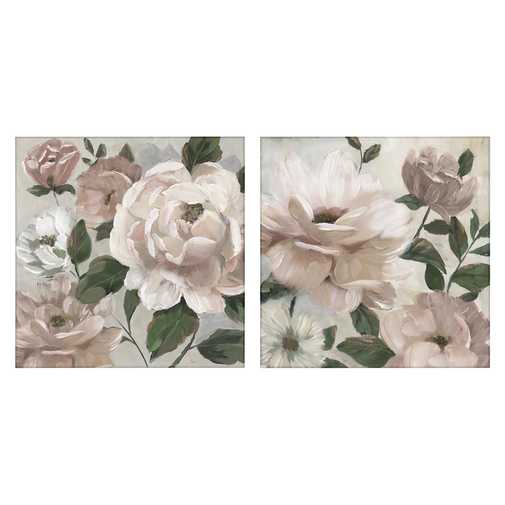 Stupell Industries 'Elegant Blush Peonies & Leaves', 2pc Canvas Art Set 2, 24 x 24 Inches, Easy to Hang and Sturdy, Made in USA, by Nan