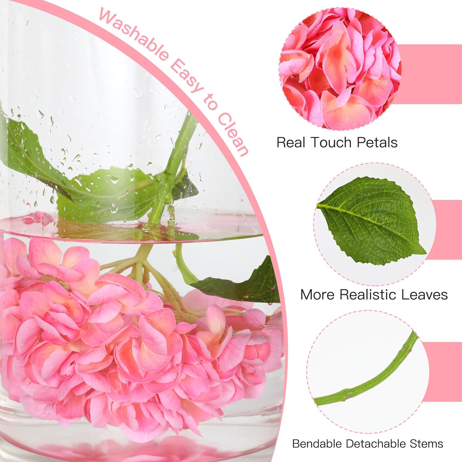3Pcs Hydrangea Artificial Flowers, 22.44" Real Touch Latex Faux Hydrangea with Long Stems & Leaves for Home Office Decor or Wedding, Party, Centerpieces, Floral Arrangements (Pink) - Image 7