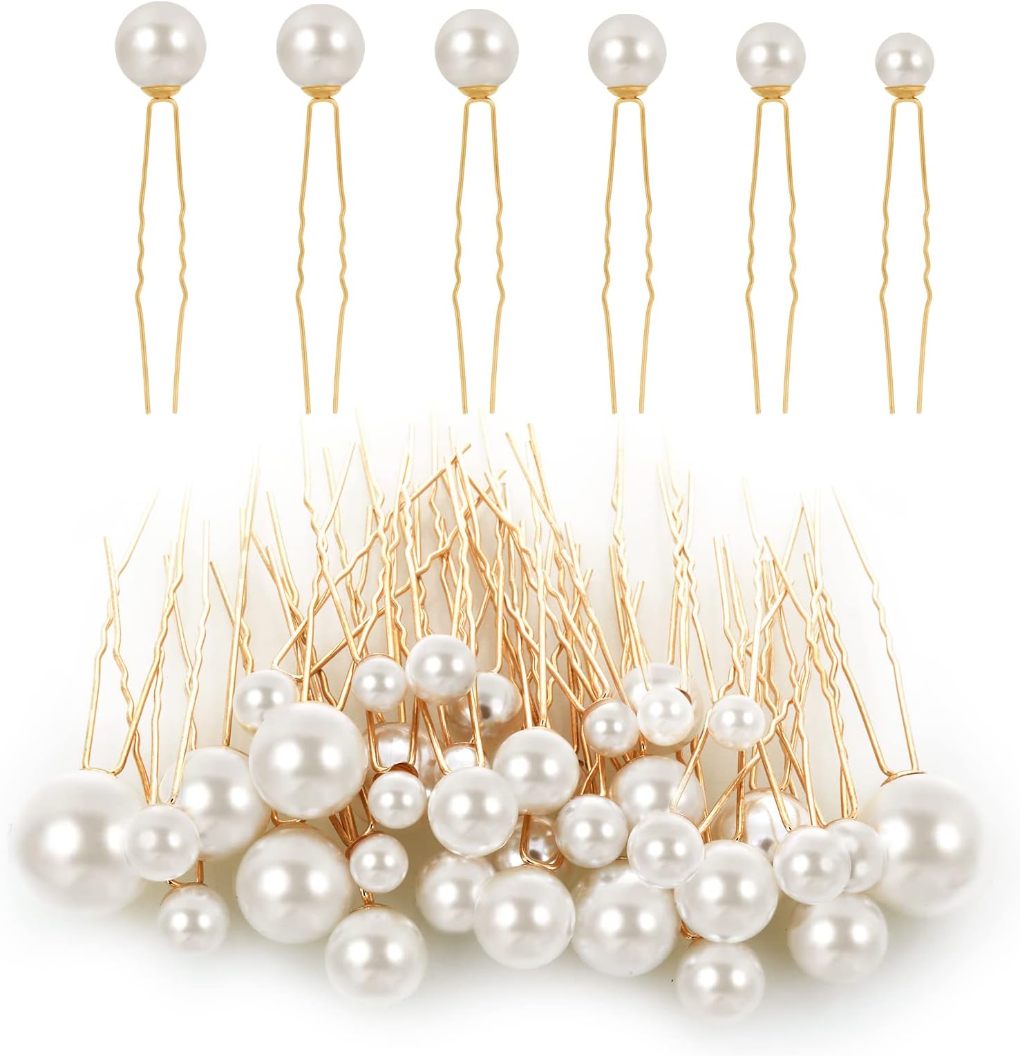 Lusofie 36Pcs Pearl Hair Pins, Gold Bridal Hair Pearls, Wedding Preals for Hairs, Pearl Bobby Pins for Women Girl(6 Sizes)