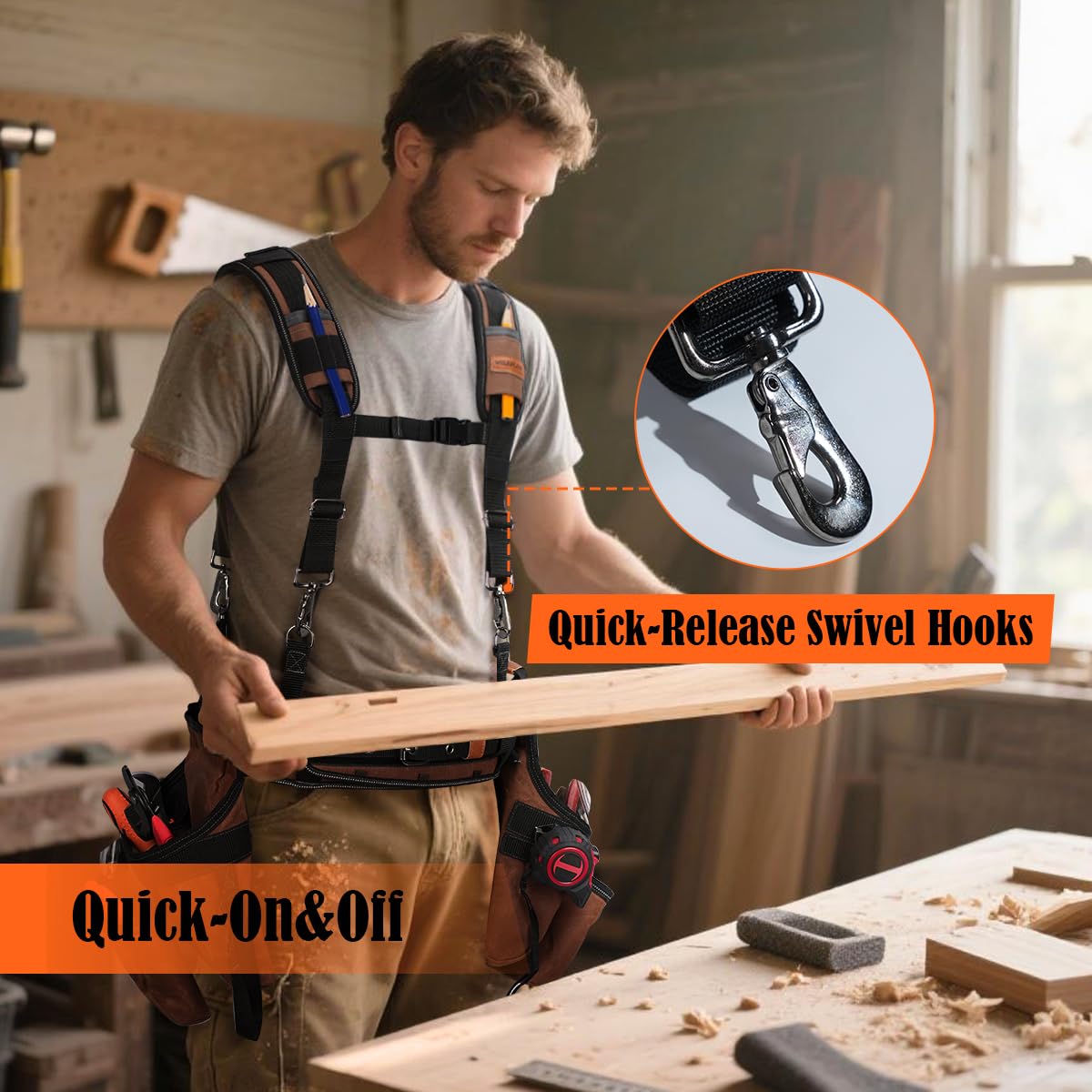 WELKINLAND Tirantes de cinturón de herramientas resistentes, cómodos tirantes acolchados para bolsa de herramientas, tirantes de bolsa de herramientas totalmente ajustables, tirantes RipStop para